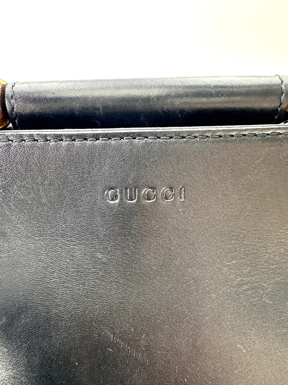 Gucci Nymphaea Black Leather Bamboo Top Handle Bag GG1021