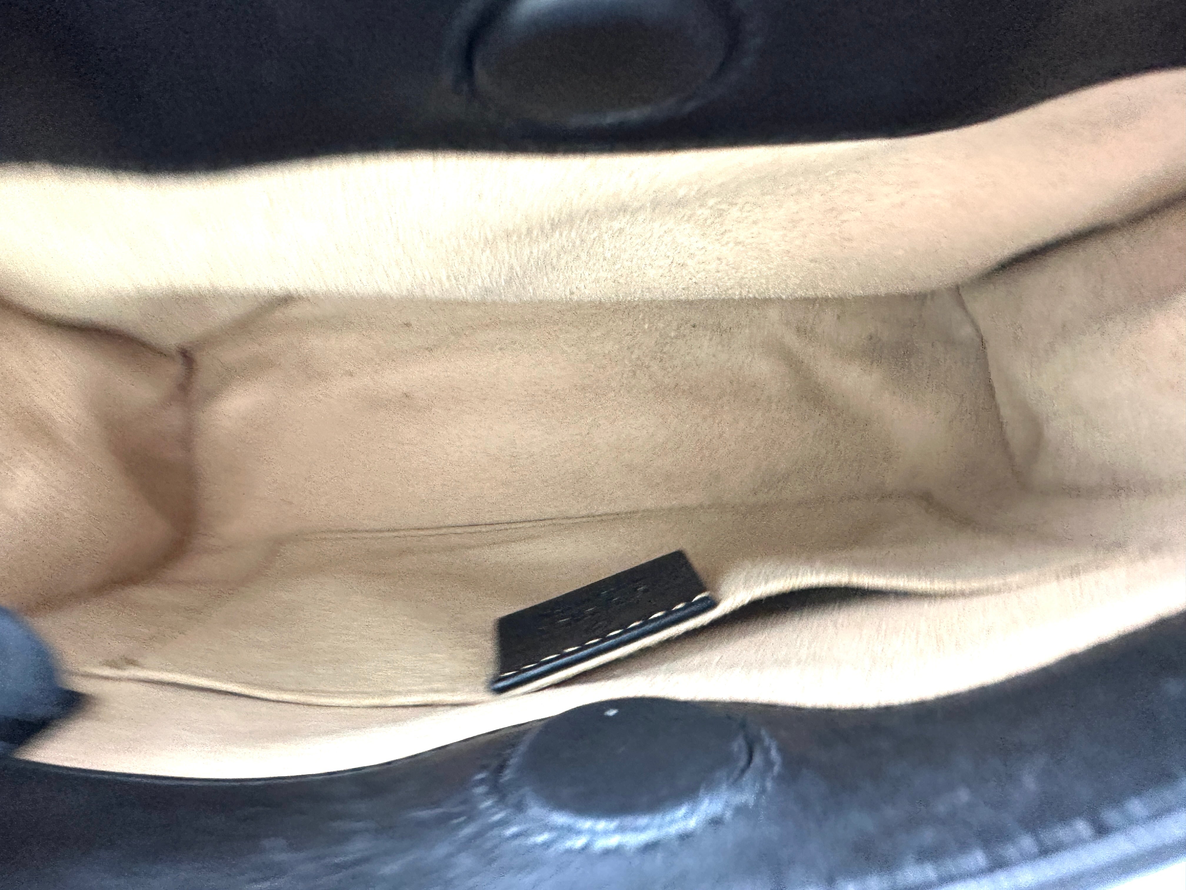Gucci Nymphaea Black Leather Bamboo Top Handle Bag GG1021