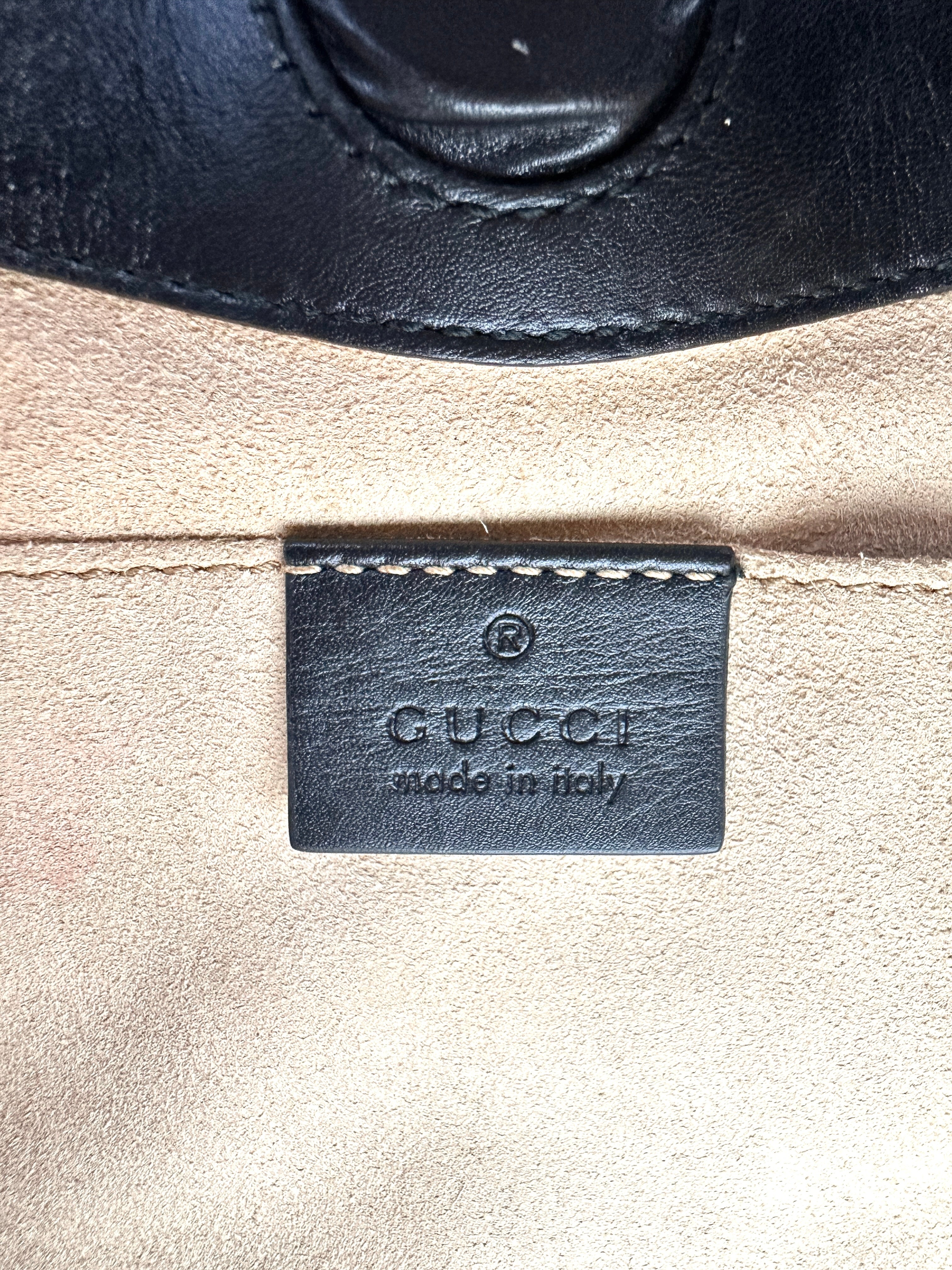 Gucci Nymphaea Black Leather Bamboo Top Handle Bag GG1021