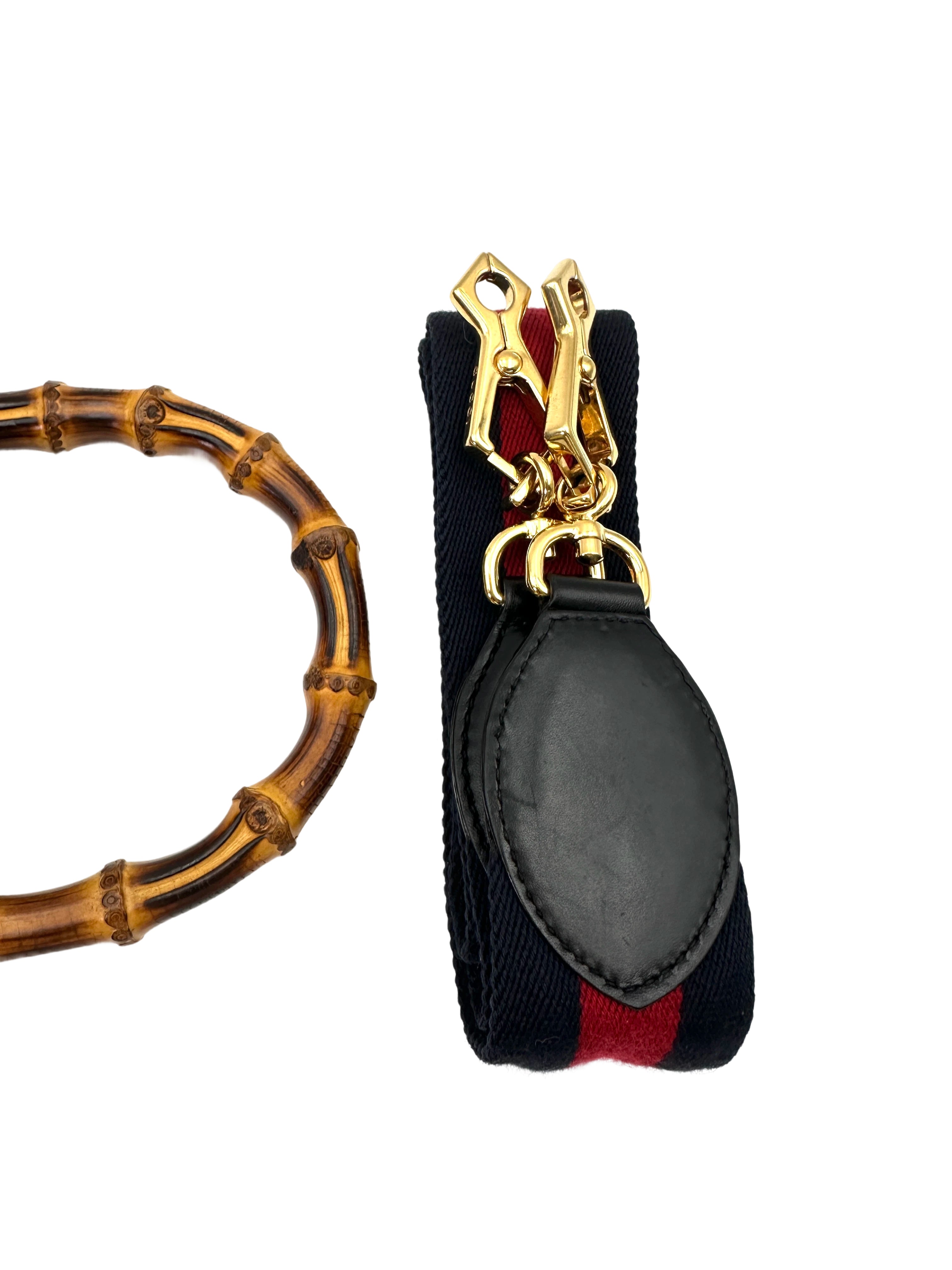 Gucci Nymphaea Black Leather Bamboo Top Handle Bag GG1021