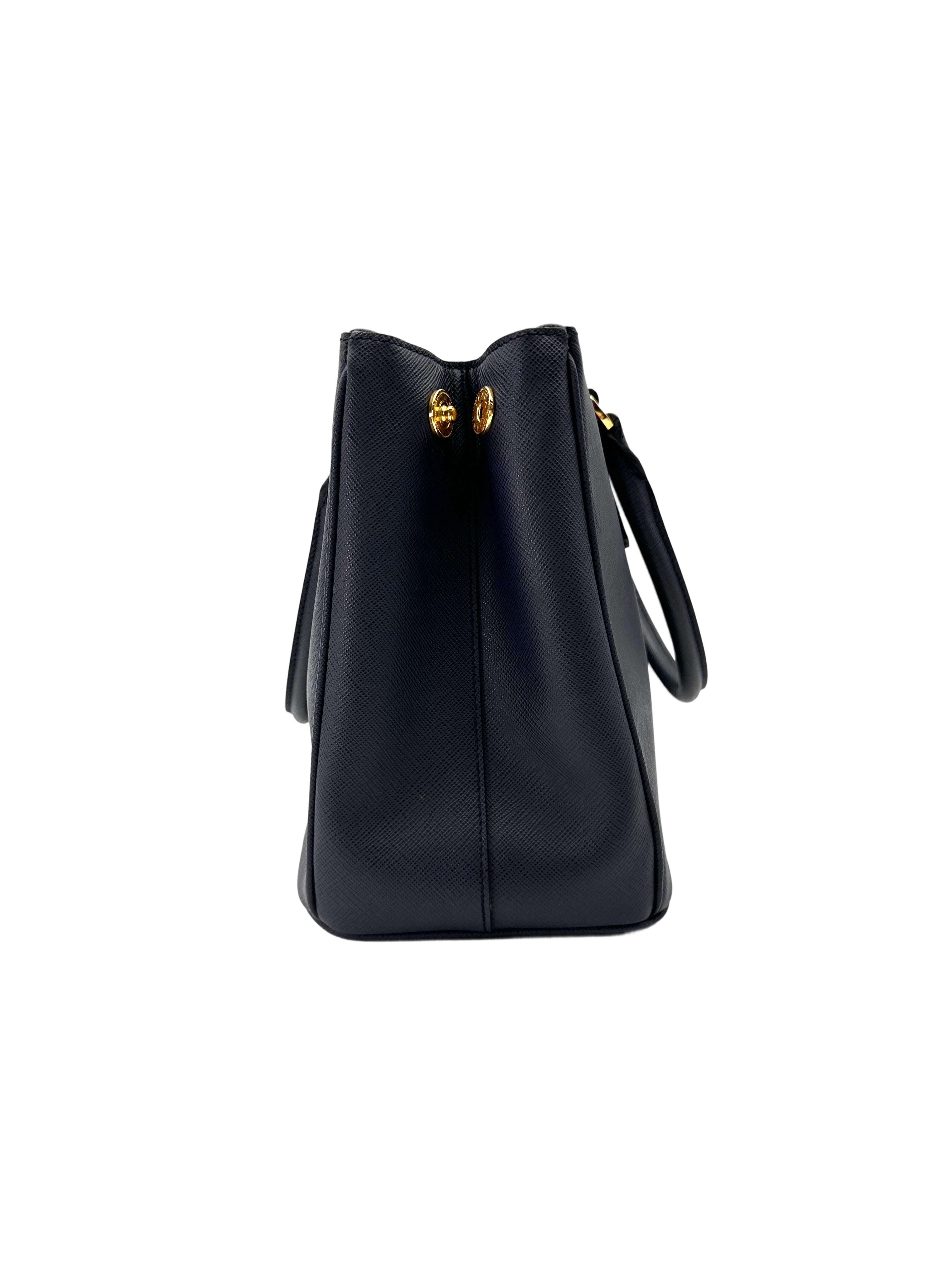 Prada Galleria Navy Saffiano Leather Handle Bag PR351