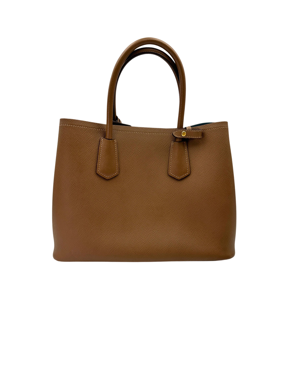 Prada Double Brown Saffiano Cuir Leather Small Size Handle Bag PR346