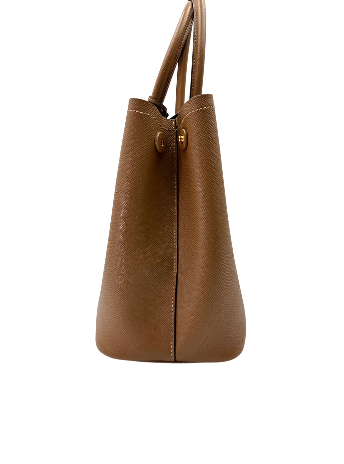 Prada Double Brown Saffiano Cuir Leather Small Size Handle Bag PR346