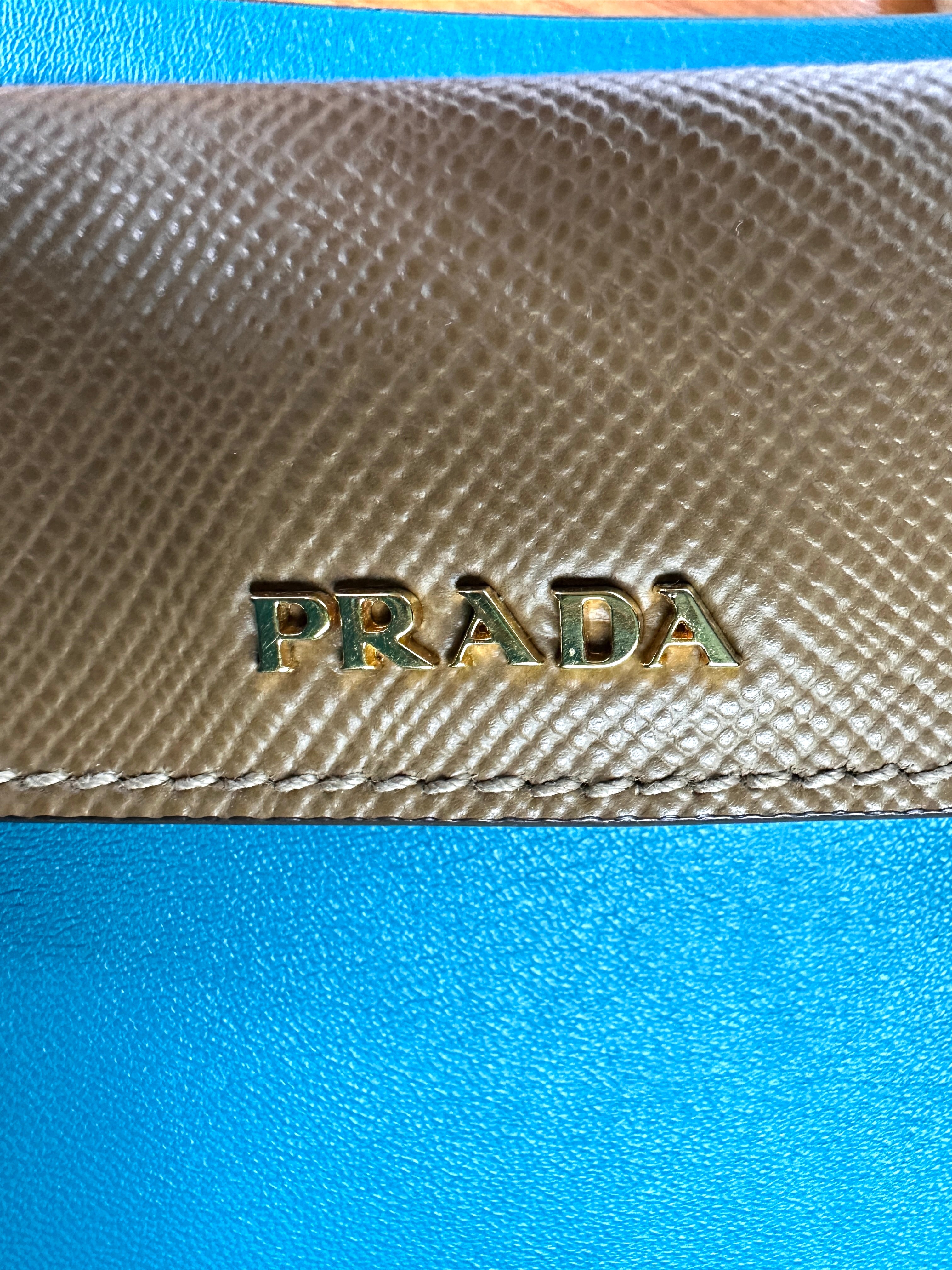 Prada Double Brown Saffiano Cuir Leather Small Size Handle Bag PR346