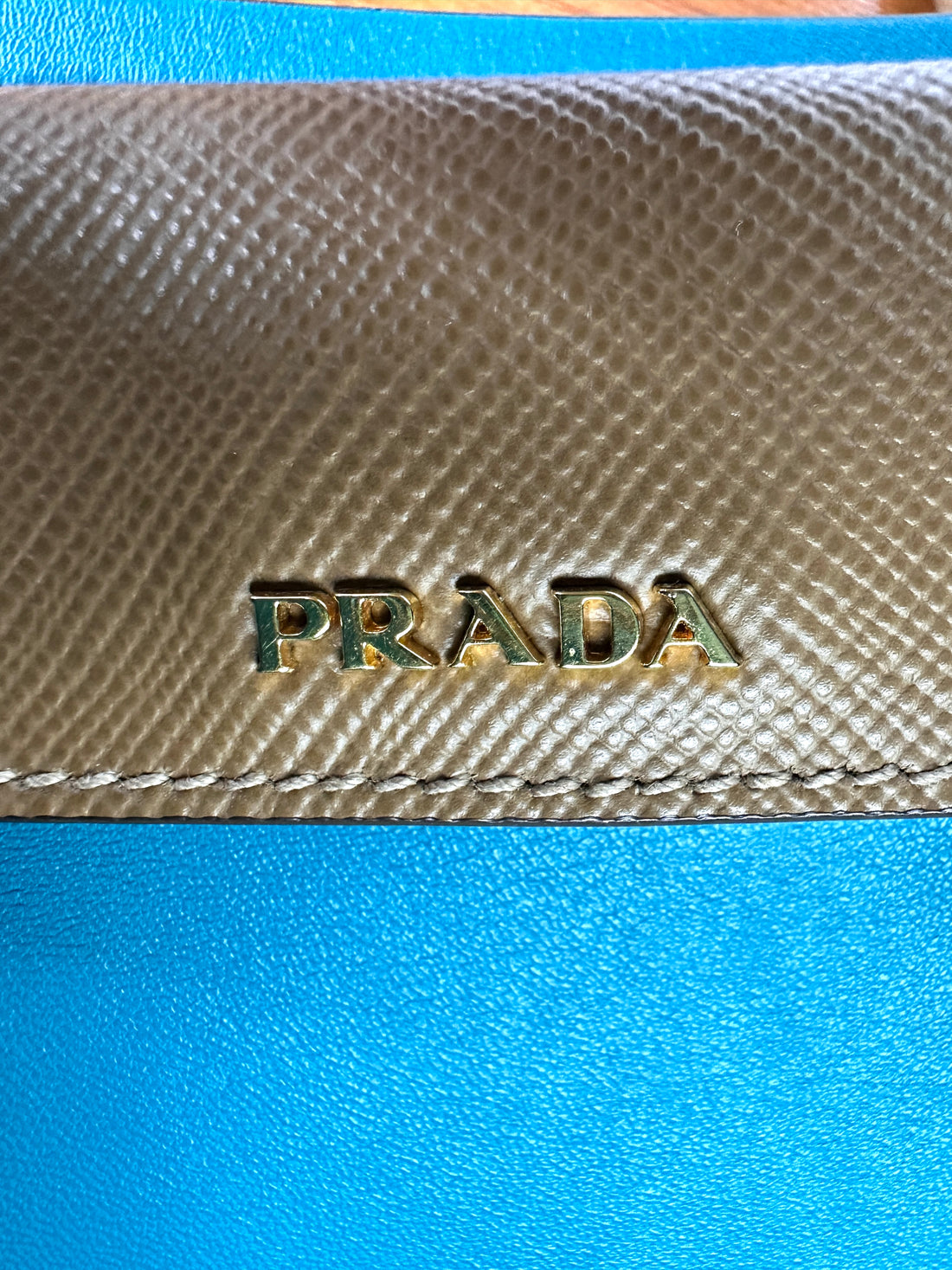 Prada Double Brown Saffiano Cuir Leather Small Size Handle Bag PR346