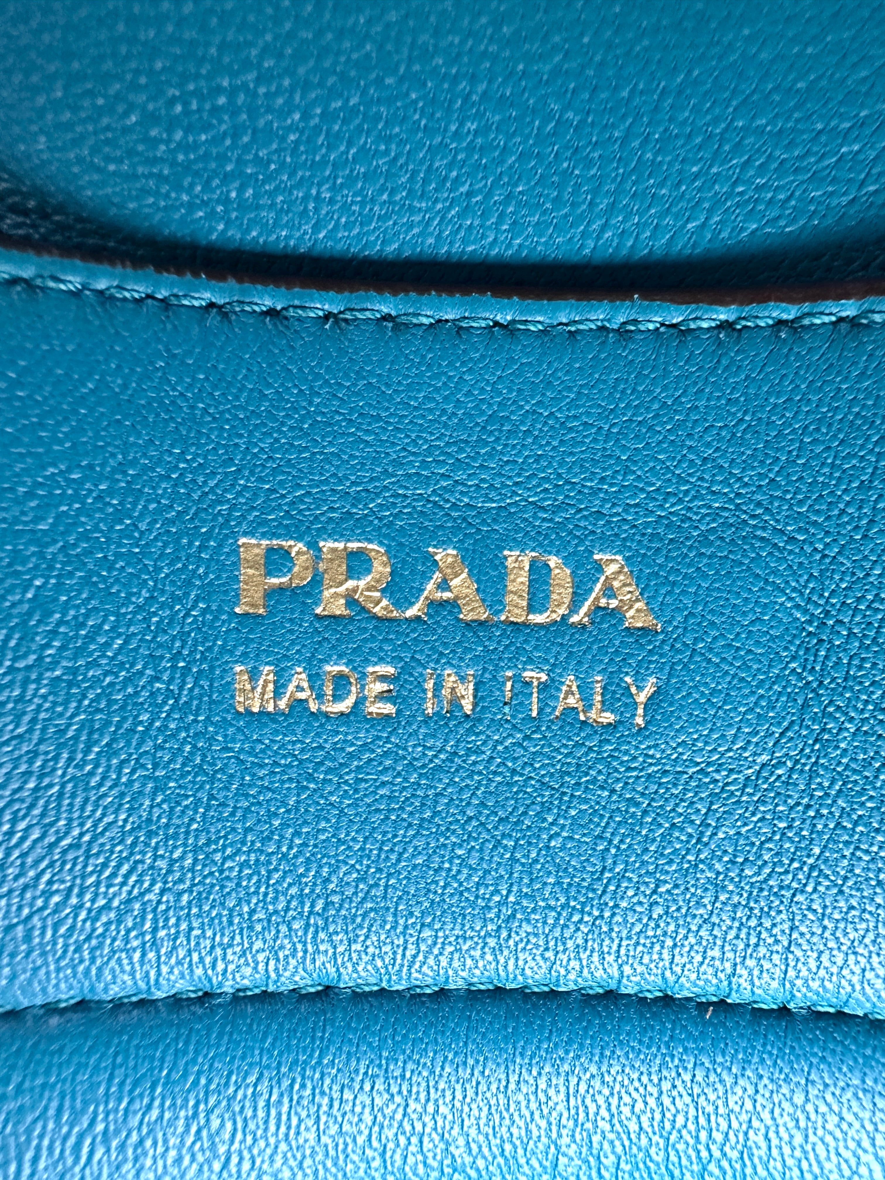Prada Double Brown Saffiano Cuir Leather Small Size Handle Bag PR346