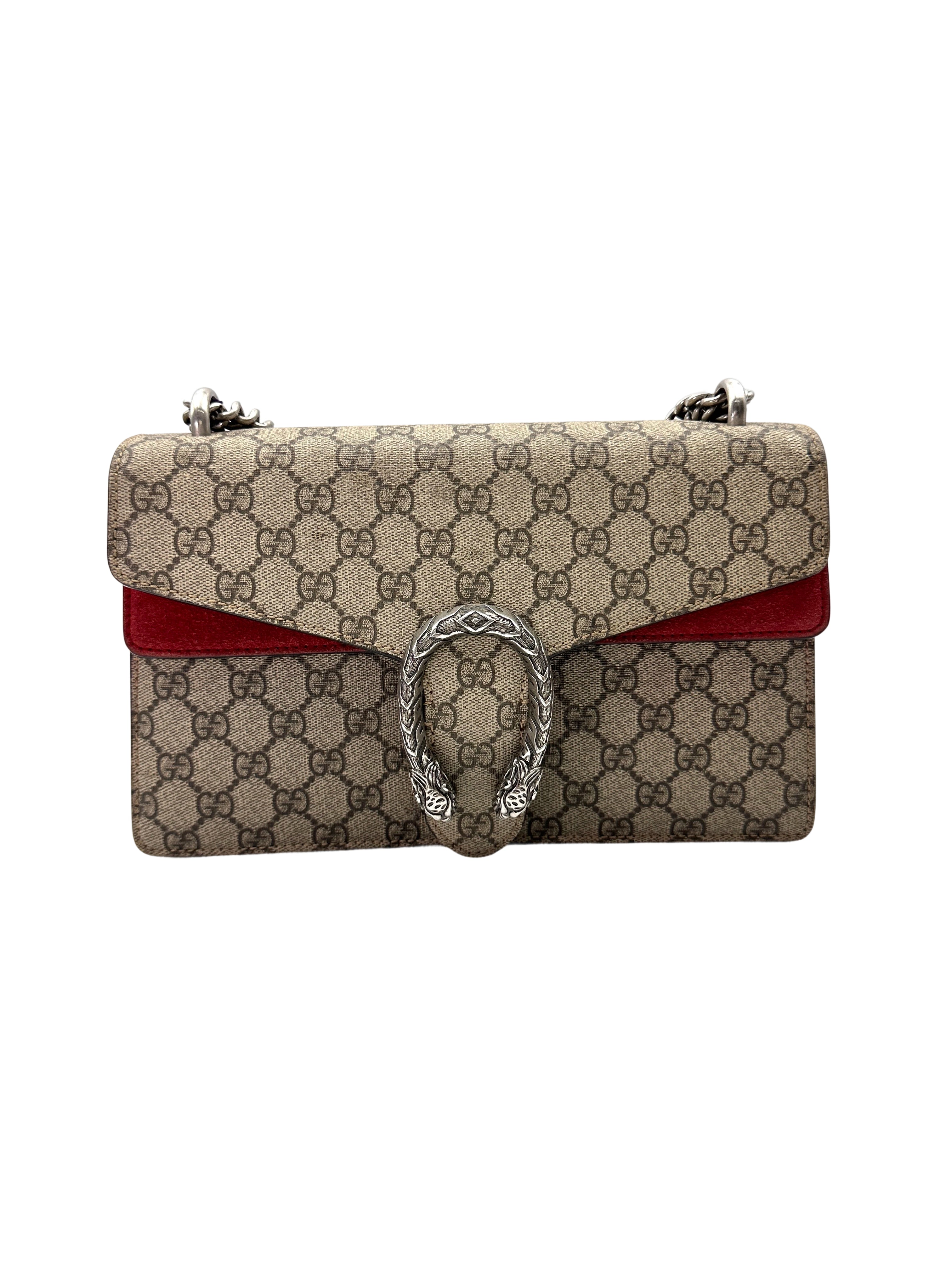 Gucci Dionysus GG Supreme Canvas Medium Size Shoulder Bag With Red Tirm GG1036