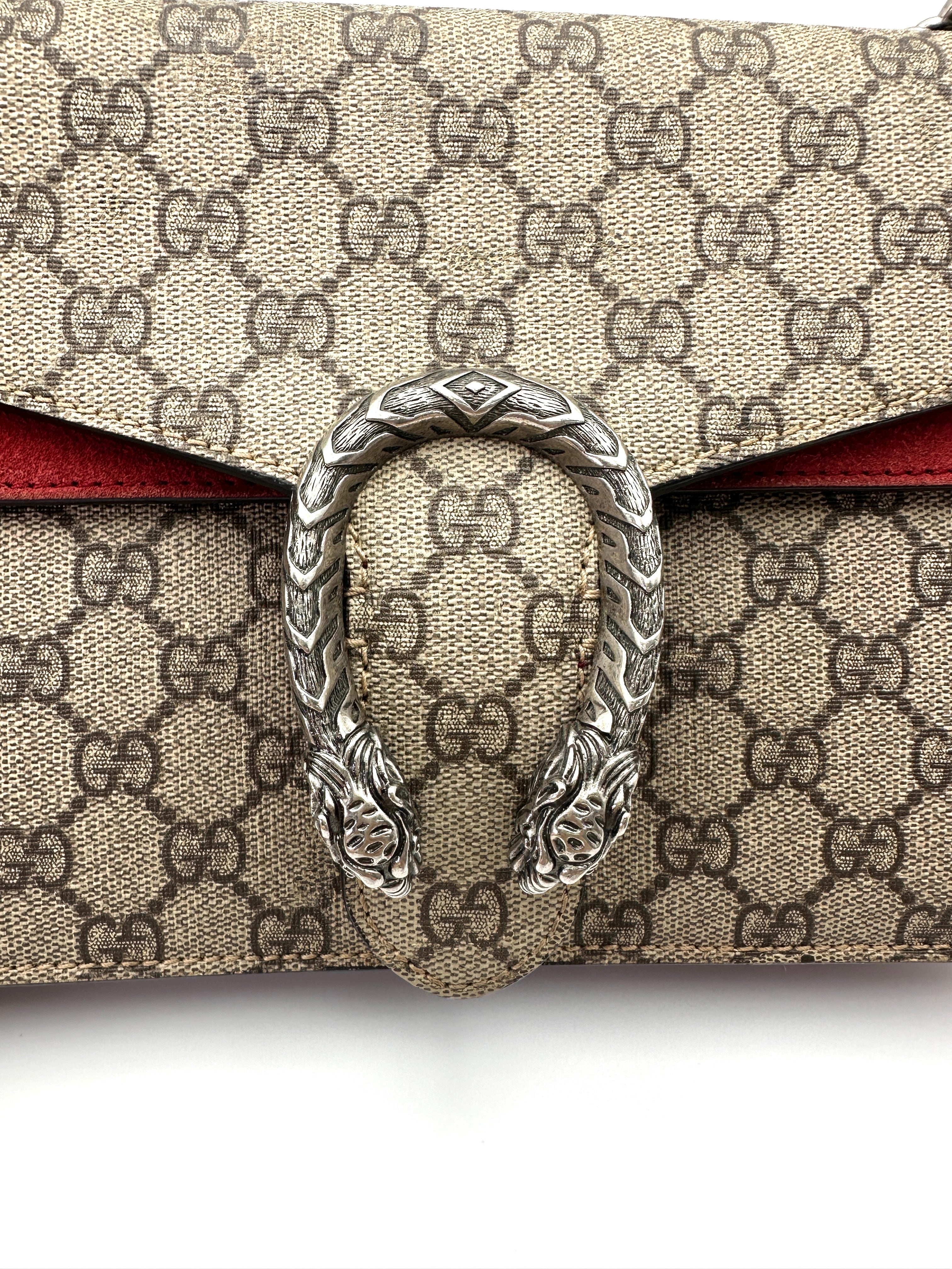 Gucci Dionysus GG Supreme Canvas Medium Size Shoulder Bag With Red Tirm GG1036