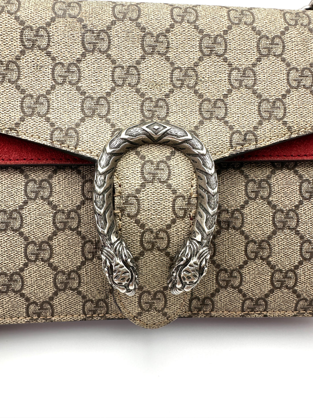 Gucci Dionysus GG Supreme Canvas Medium Size Shoulder Bag With Red Tirm GG1036