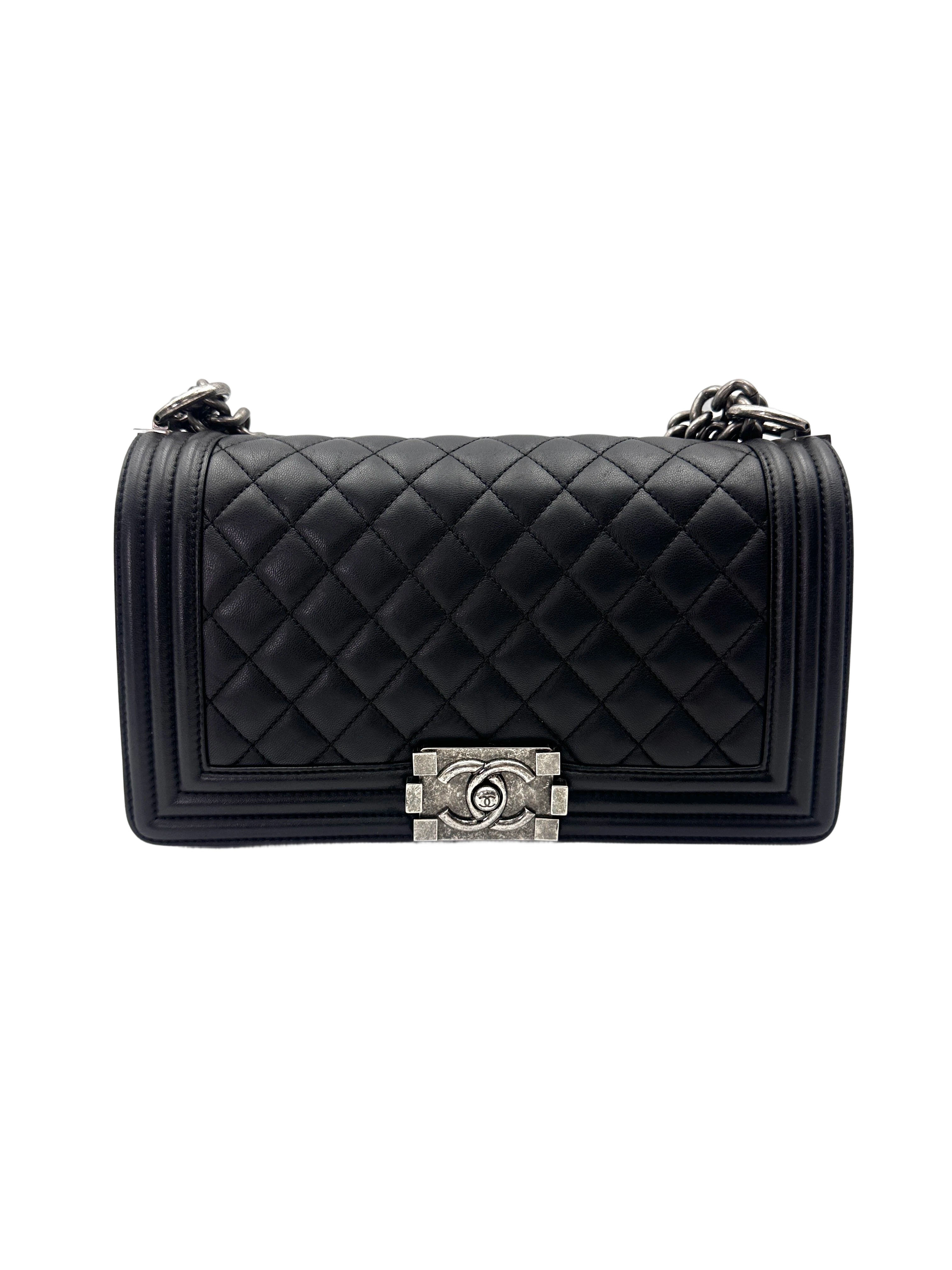 Chanel LeBoy Black Quilted Leather Flap Bag With Silver Buckle(23***22) CC1973