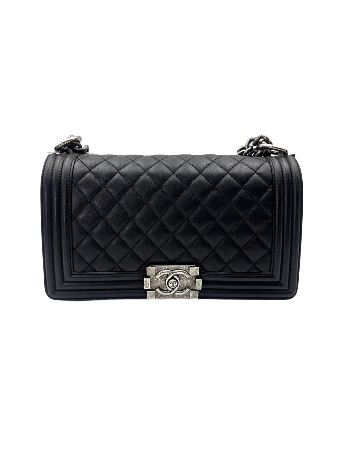 Chanel LeBoy Black Quilted Leather Flap Bag With Silver Buckle(23***22) CC1973