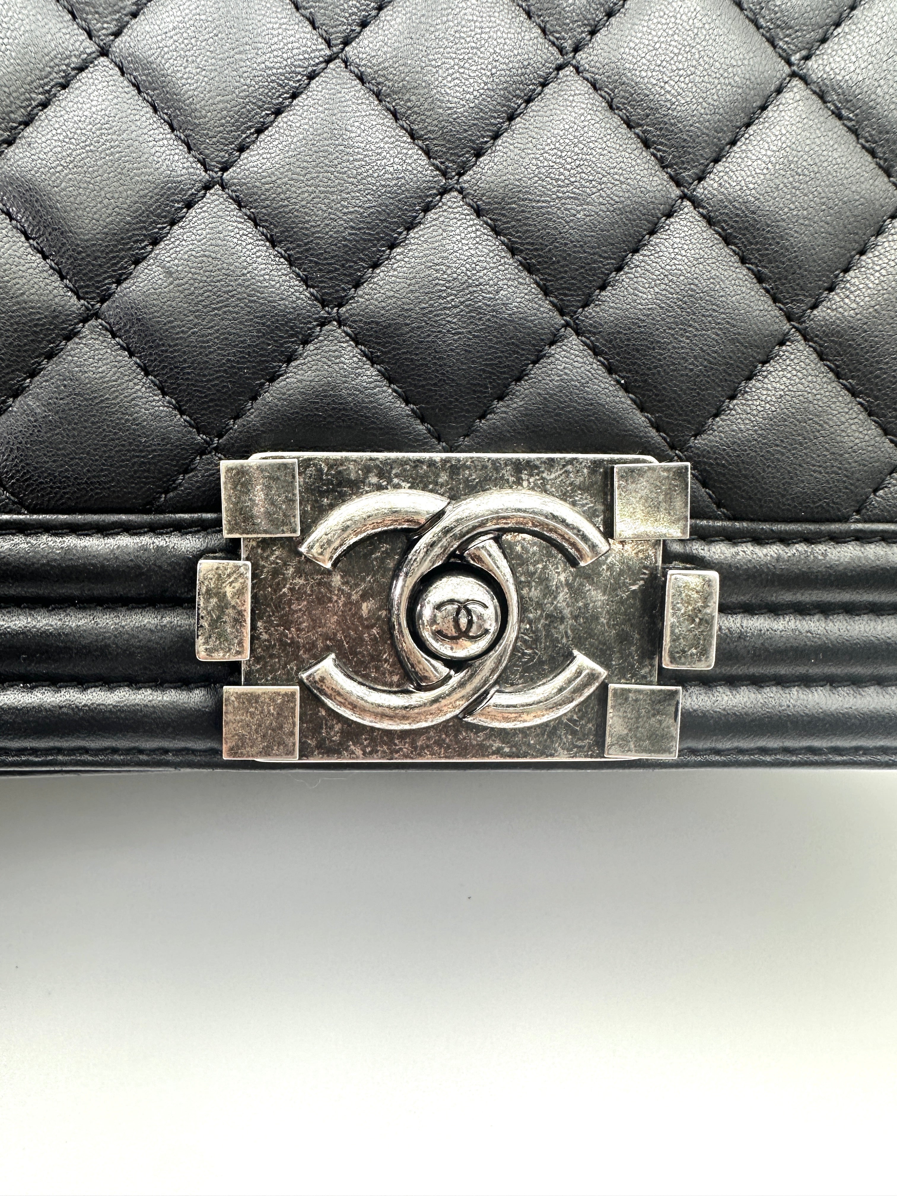 Chanel LeBoy Black Quilted Leather Flap Bag With Silver Buckle(23***22) CC1973