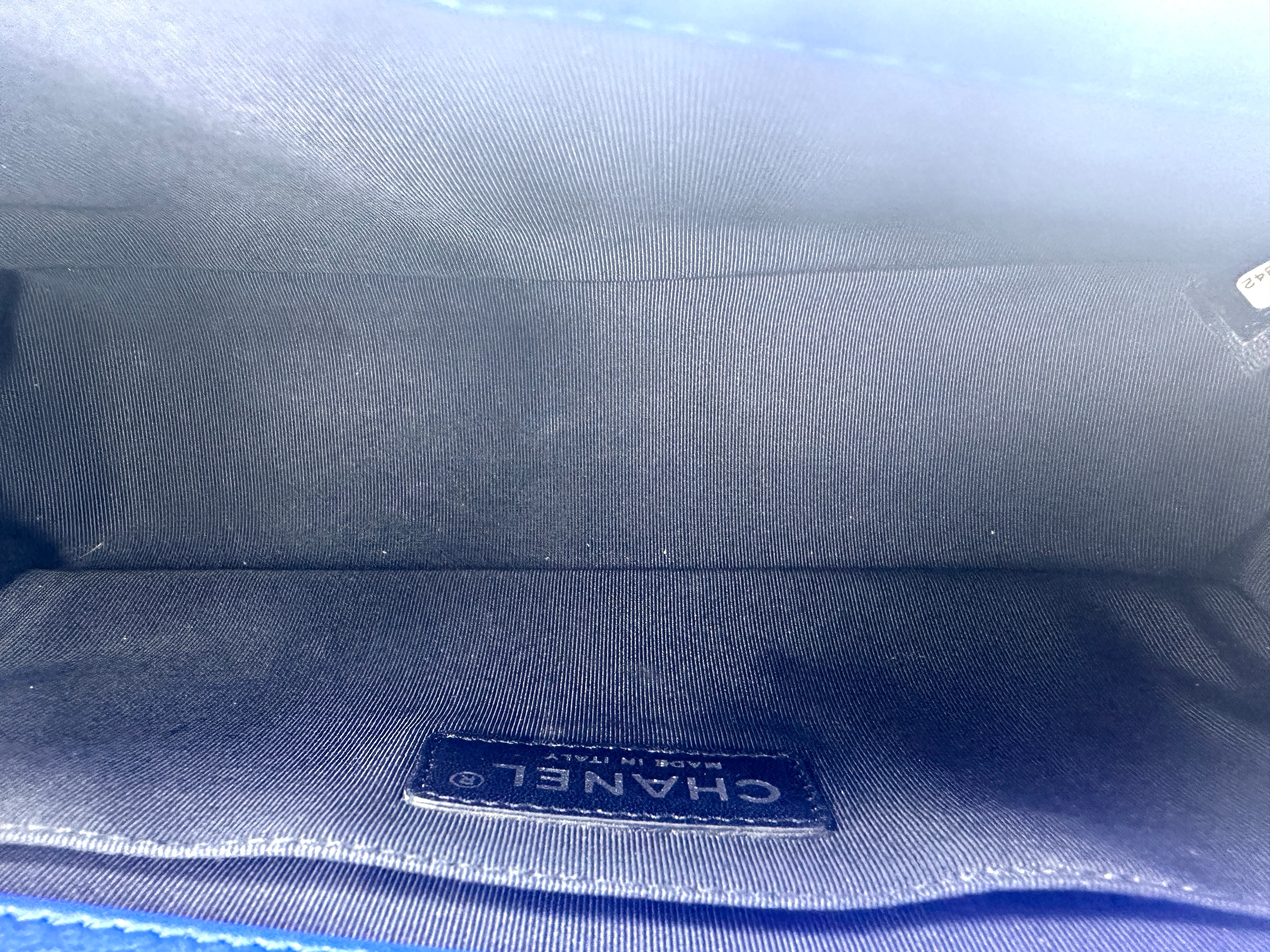 Chanel LeBoy Blue Quilted Patent Leather Medium Size Flap Bag With Tonal Buckle(20***42) CC1976