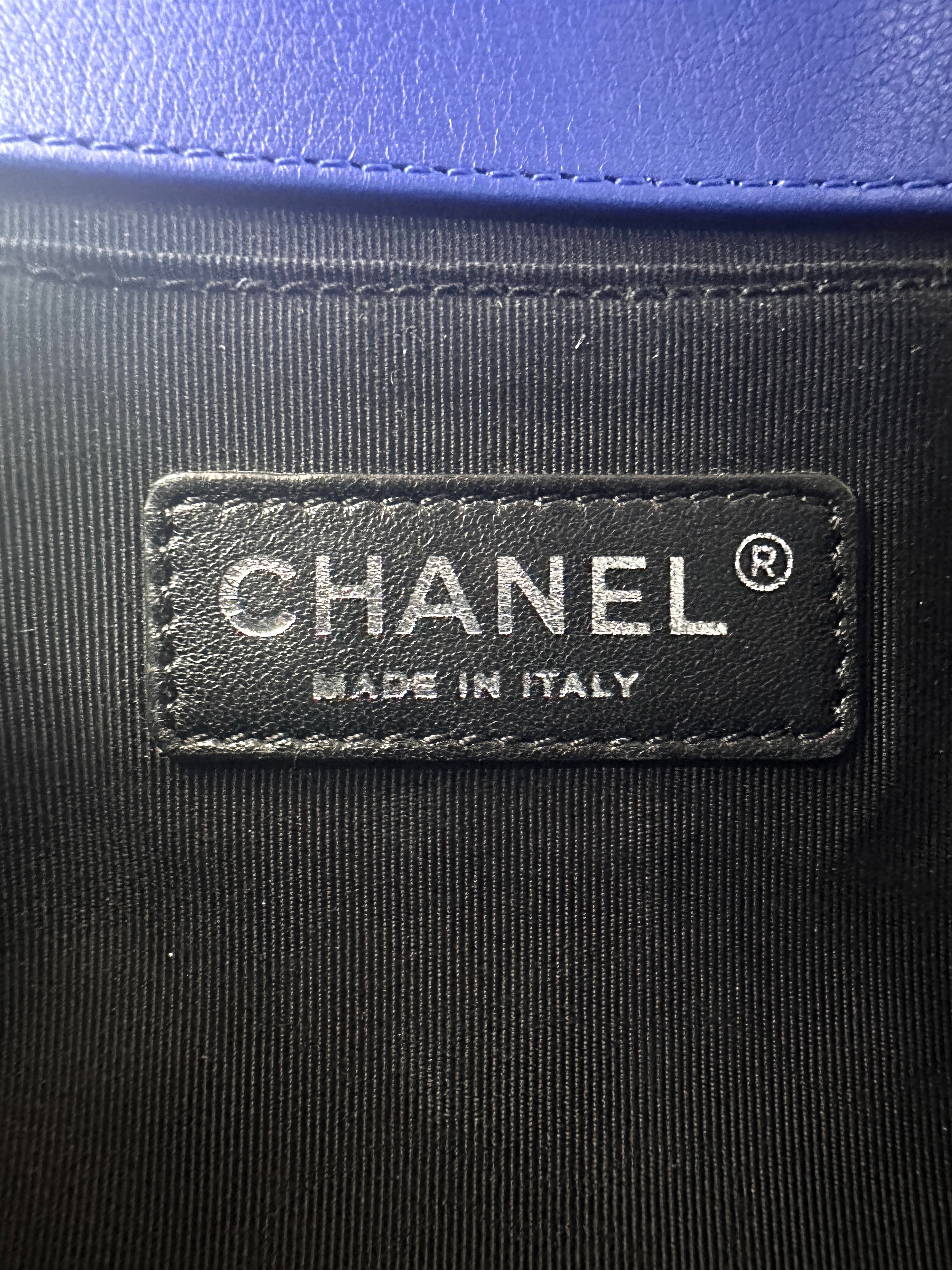 Chanel LeBoy Blue Quilted Patent Leather Medium Size Flap Bag With Tonal Buckle(20***42) CC1976