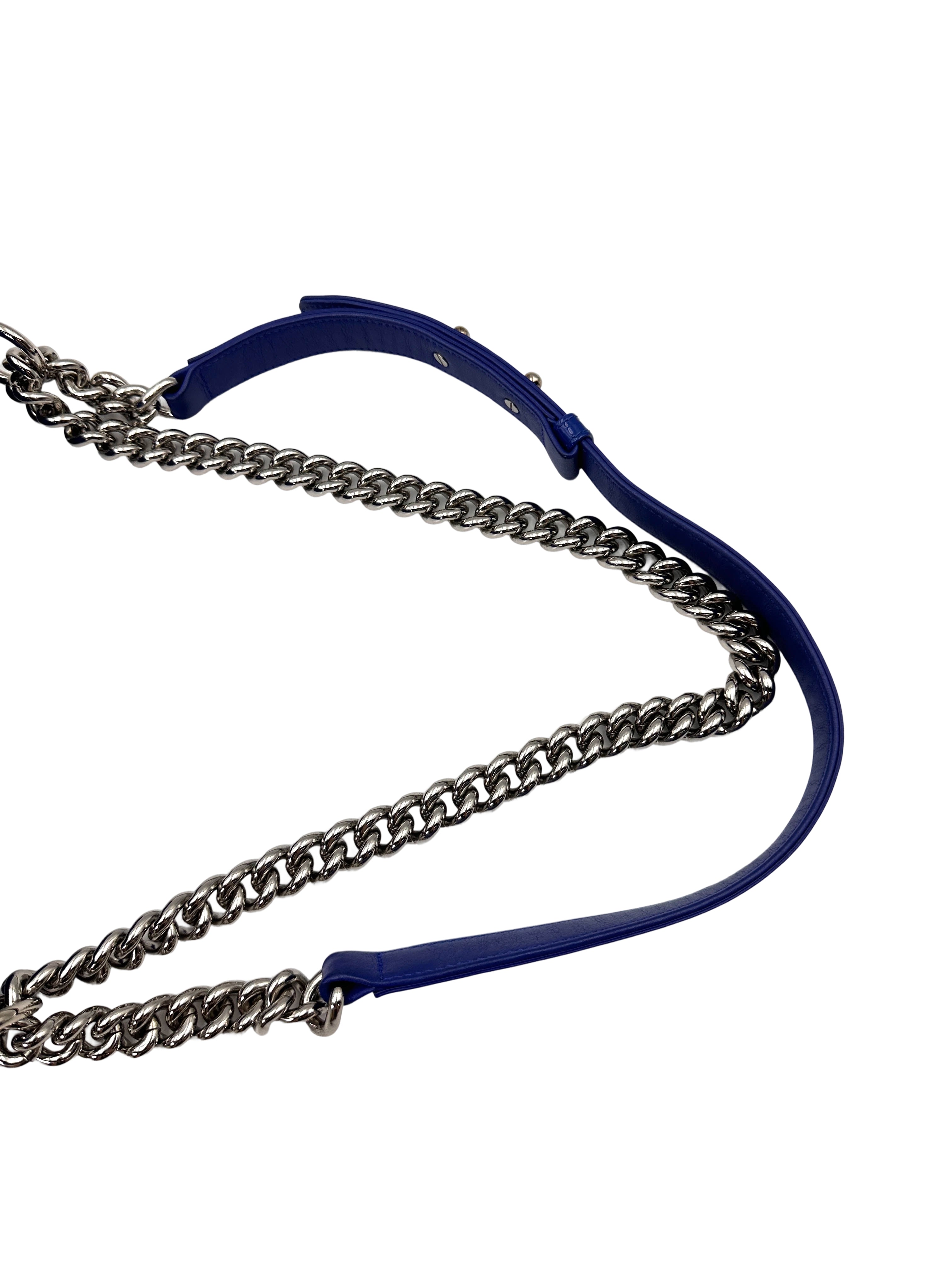 Chanel LeBoy Blue Quilted Patent Leather Medium Size Flap Bag With Tonal Buckle(20***42) CC1976