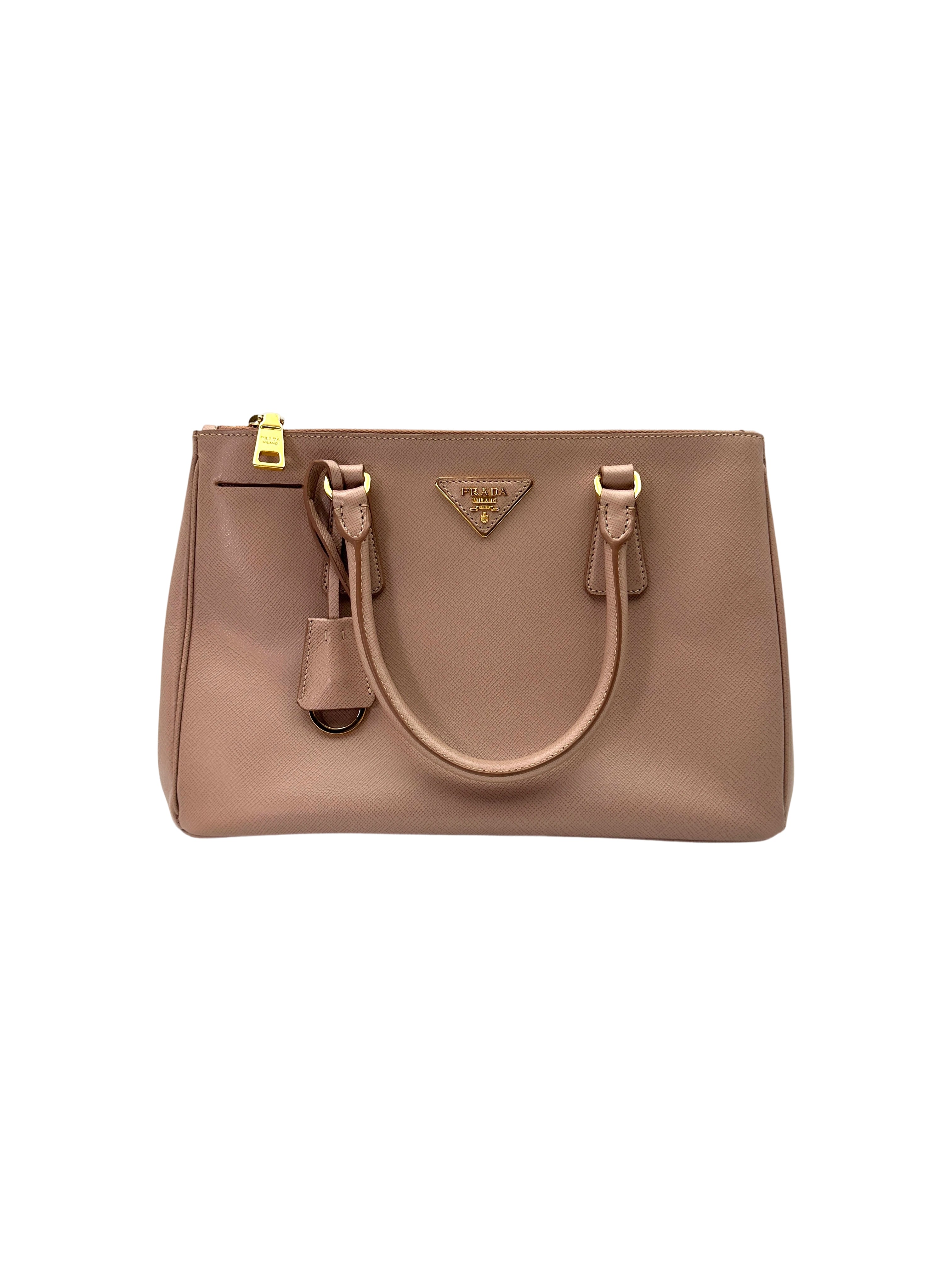 Prada Galleria Beige Saffiano Leather Small Size Handle Bag PR350
