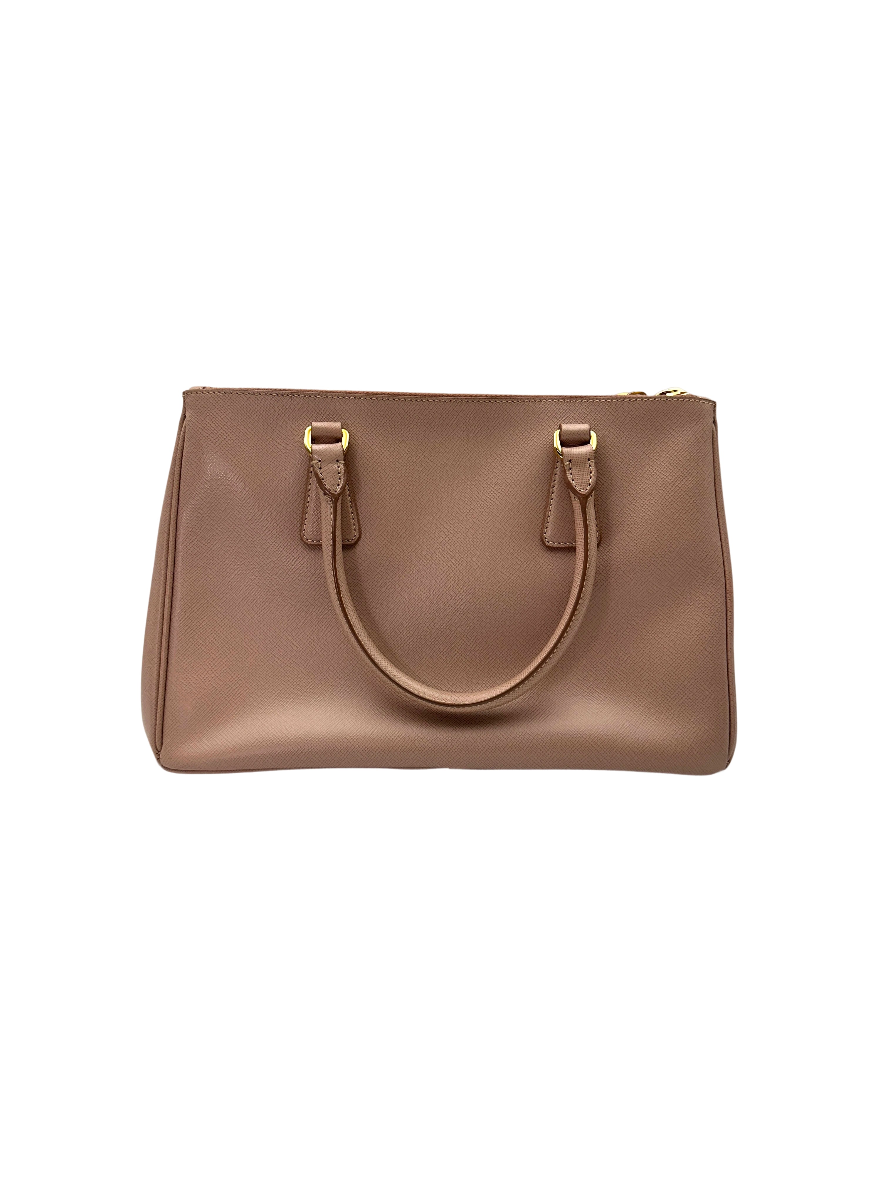 Prada Galleria Beige Saffiano Leather Small Size Handle Bag PR350