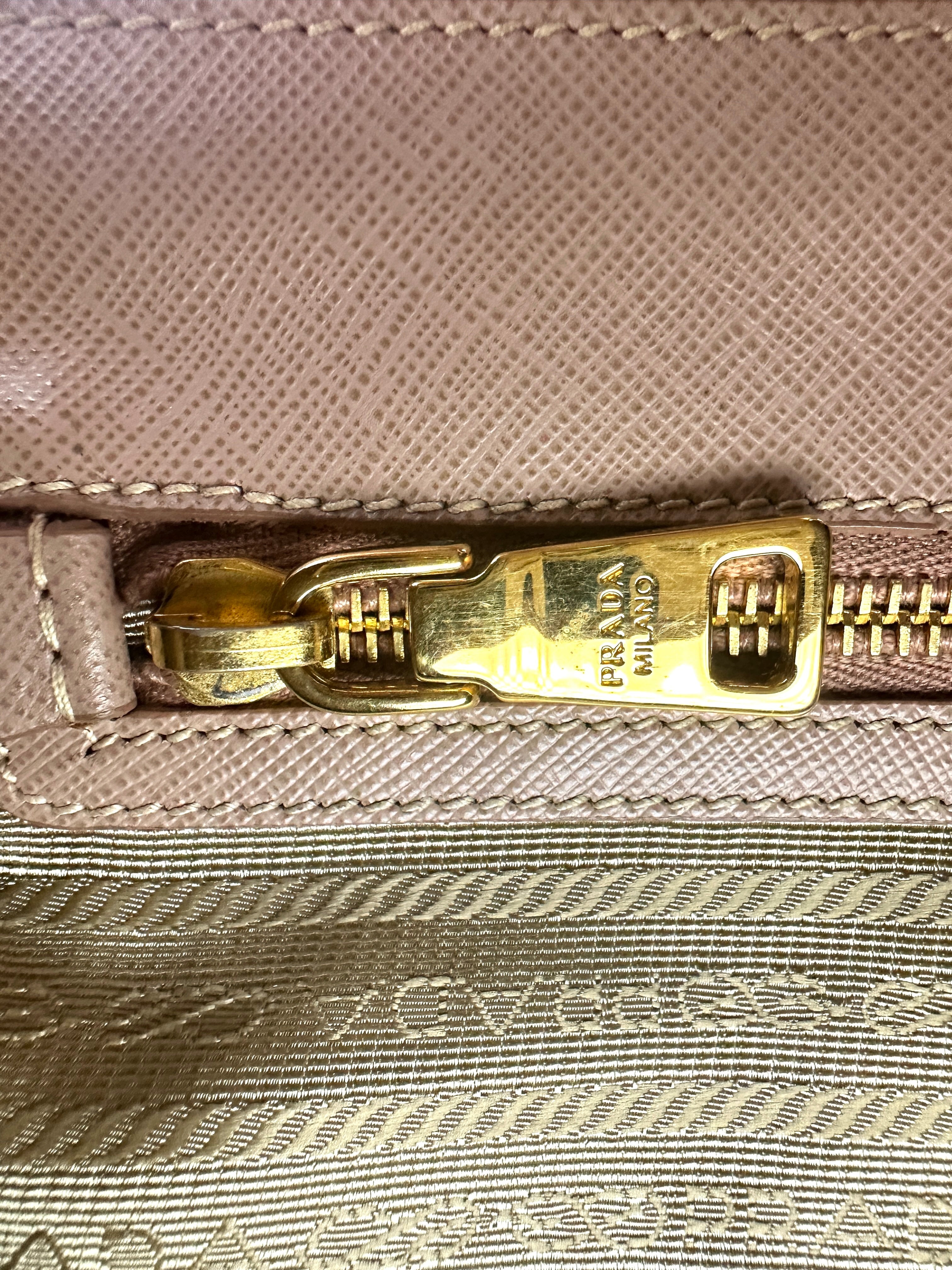 Prada Galleria Beige Saffiano Leather Small Size Handle Bag PR350