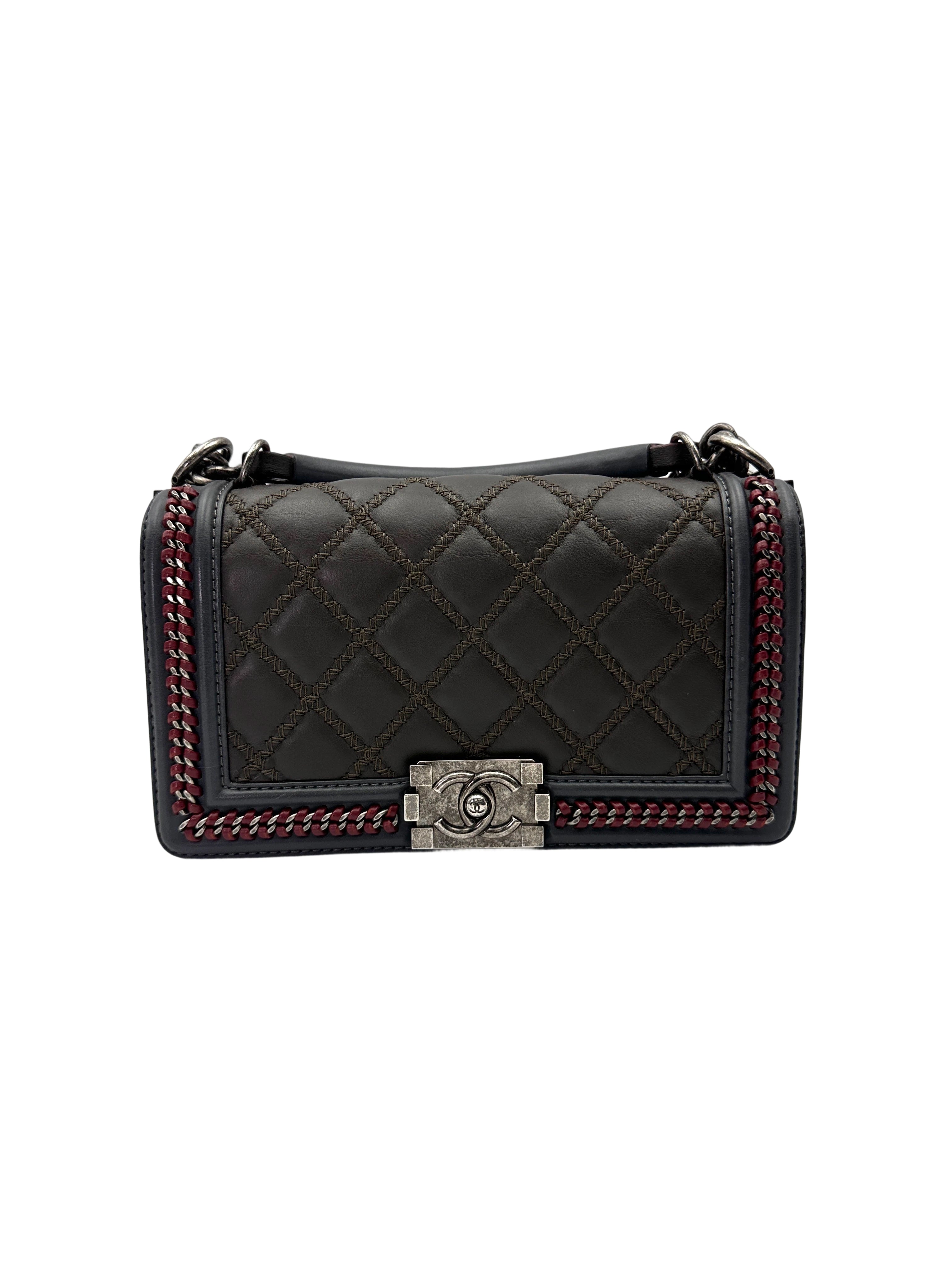Chanel LeBoy Black Quilted Leather Top Handle Flap Bag With Silver Buckle(21***50) CC1975
