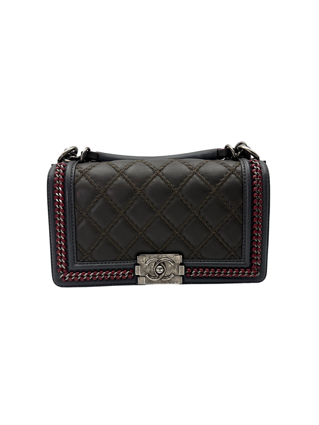 Chanel LeBoy Black Quilted Leather Top Handle Flap Bag With Silver Buckle(21***50) CC1975
