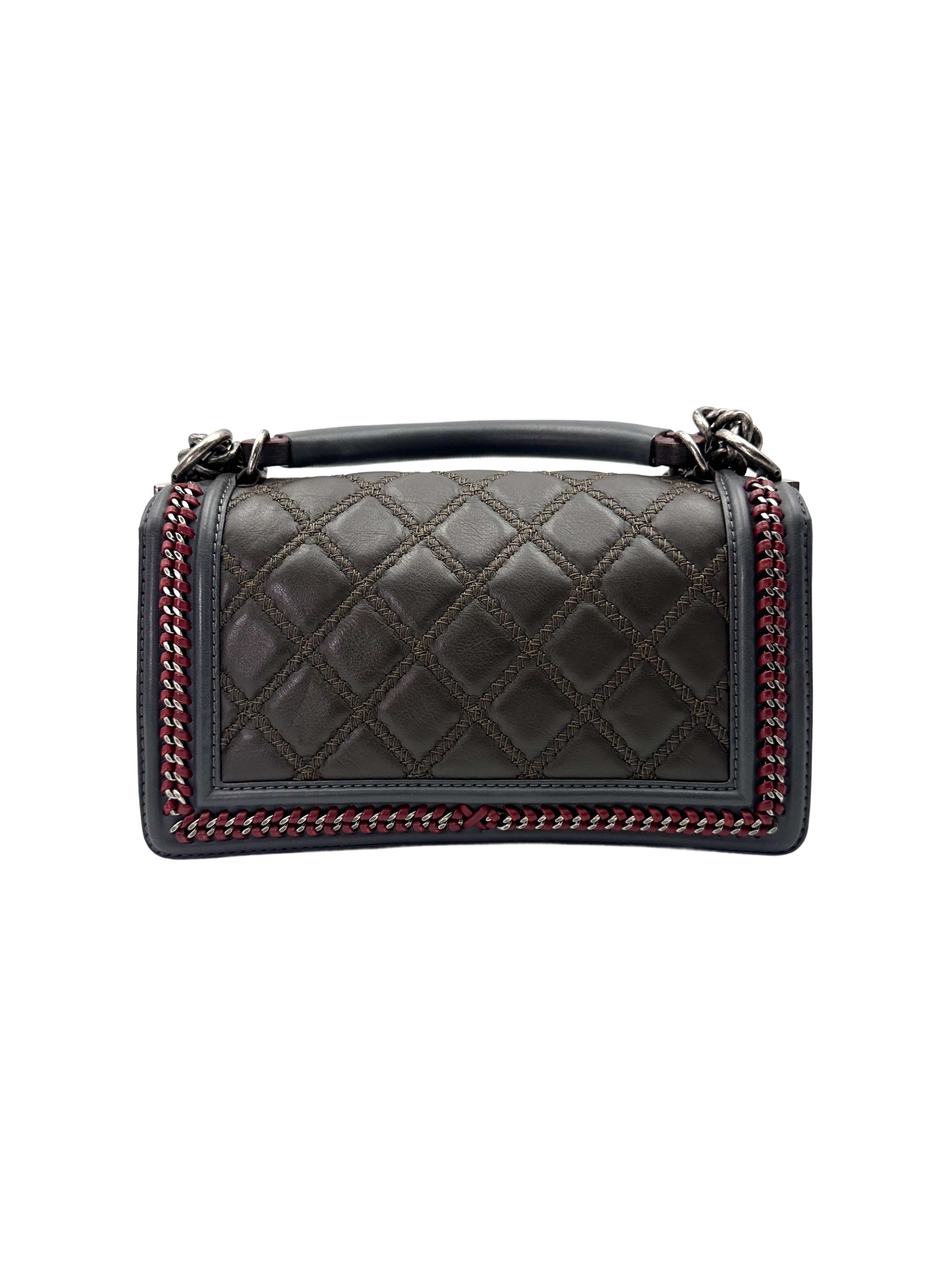 Chanel LeBoy Black Quilted Leather Top Handle Flap Bag With Silver Buckle(21***50) CC1975