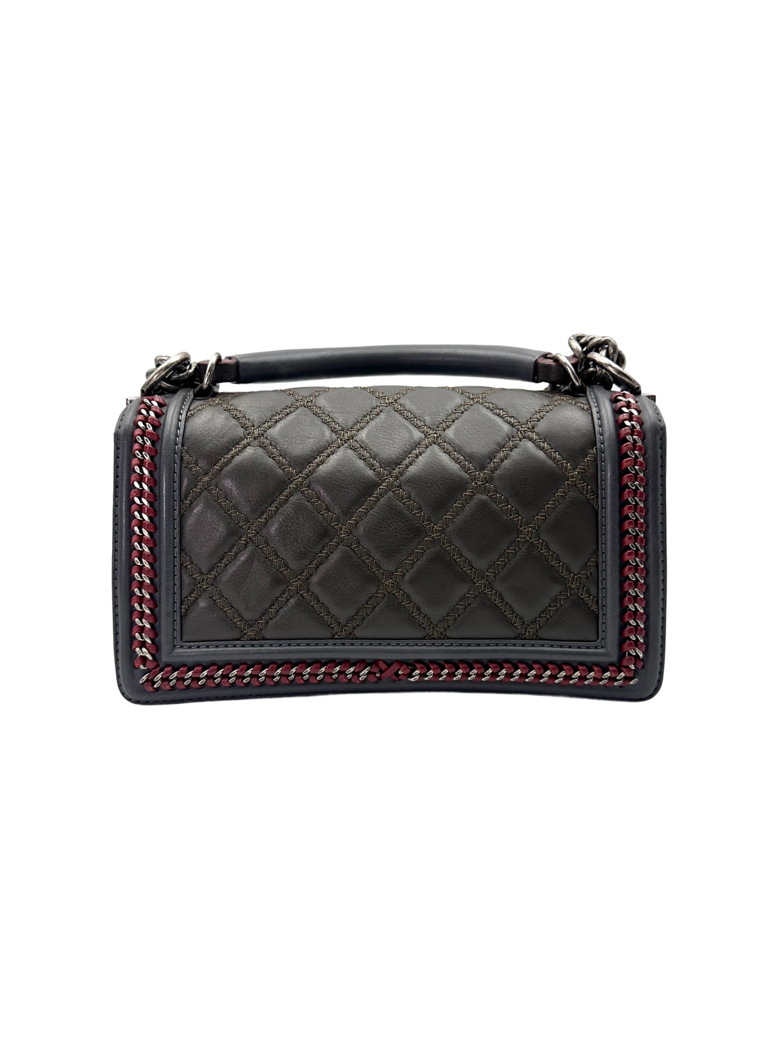 Chanel LeBoy Black Quilted Leather Top Handle Flap Bag With Silver Buckle(21***50) CC1975