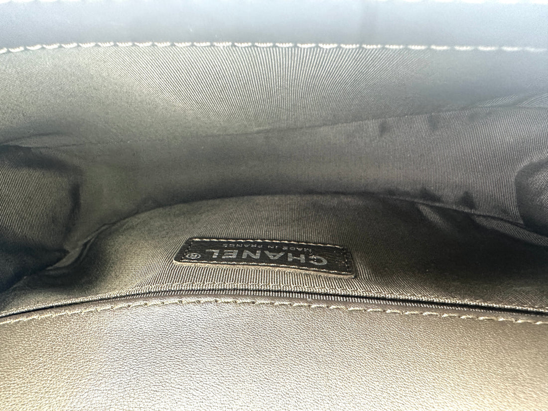 Chanel LeBoy Black Quilted Leather Top Handle Flap Bag With Silver Buckle(21***50) CC1975