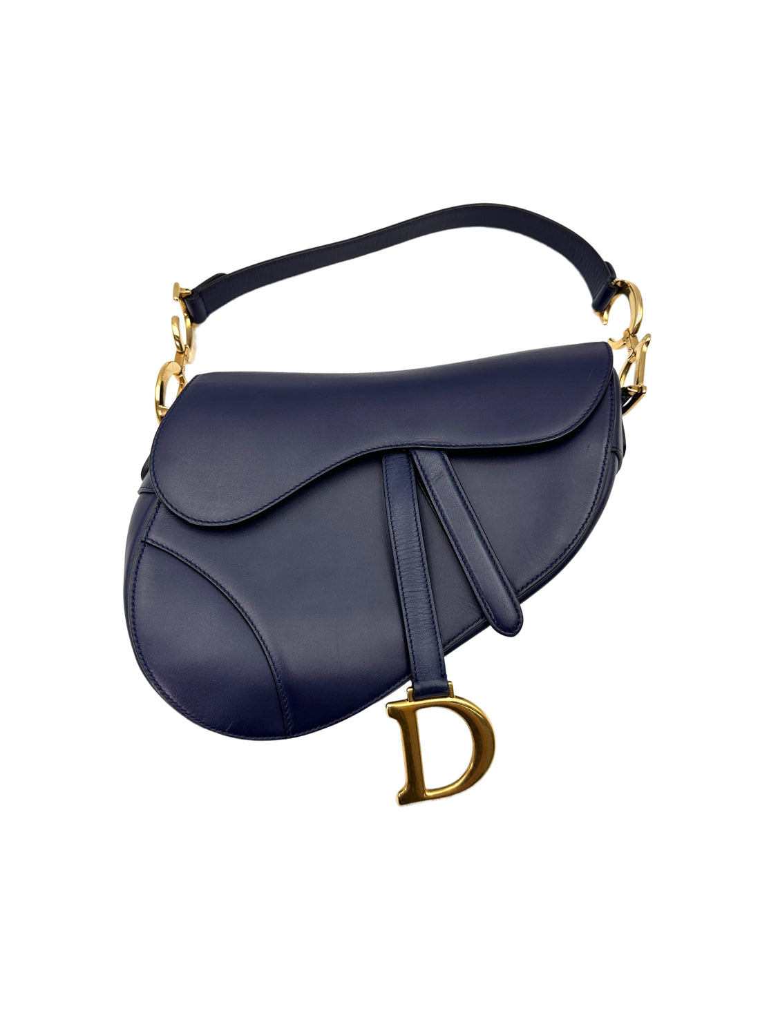 Christian Dior Navy Leather Medium Size Saddle Bag DR738