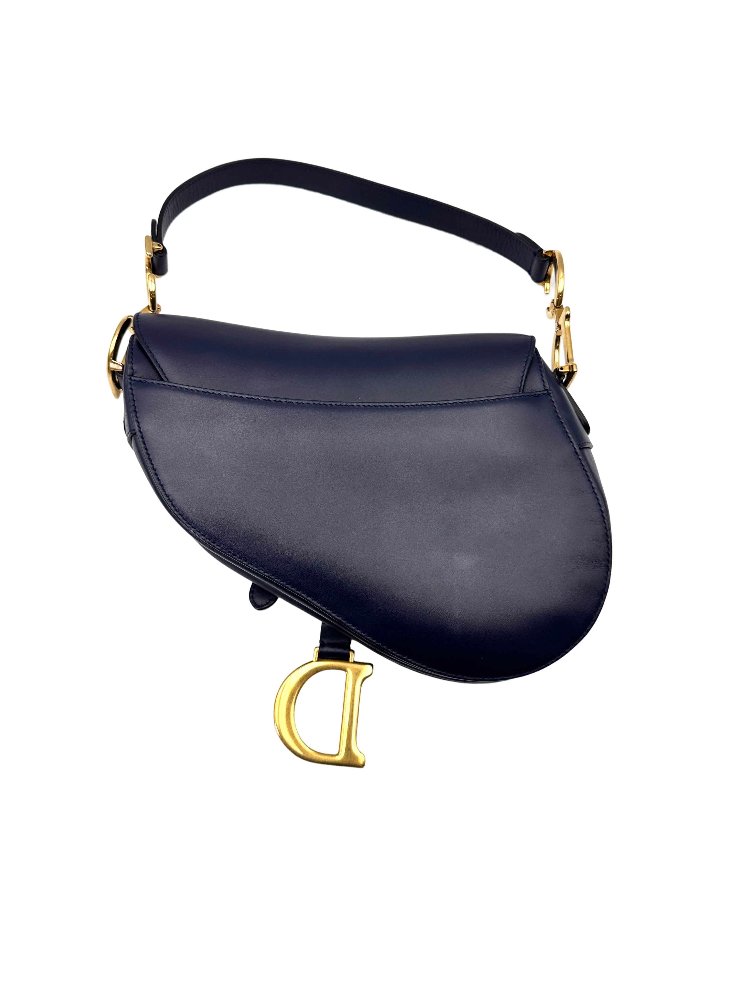 Christian Dior Navy Leather Medium Size Saddle Bag DR738