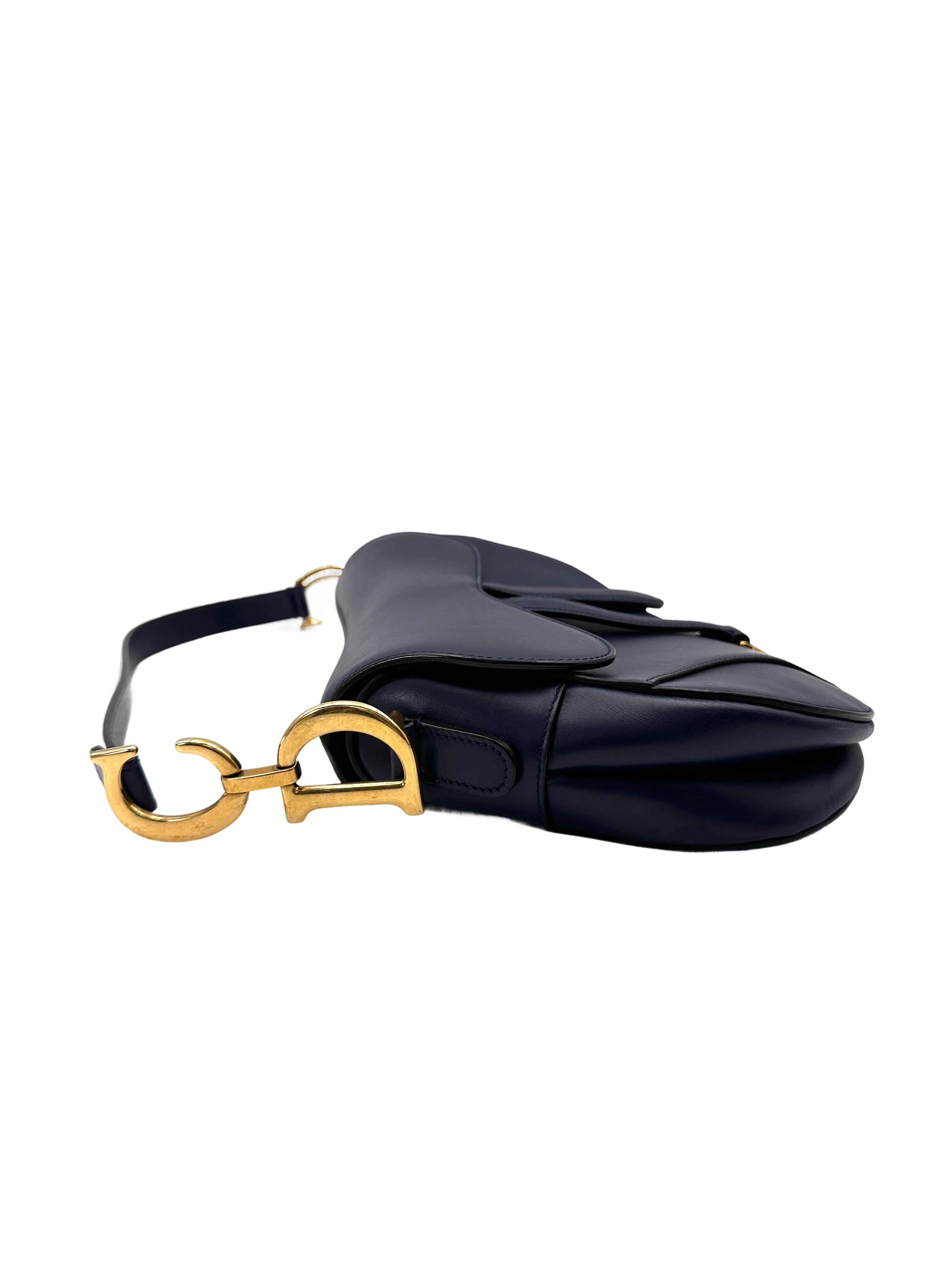 Christian Dior Navy Leather Medium Size Saddle Bag DR738