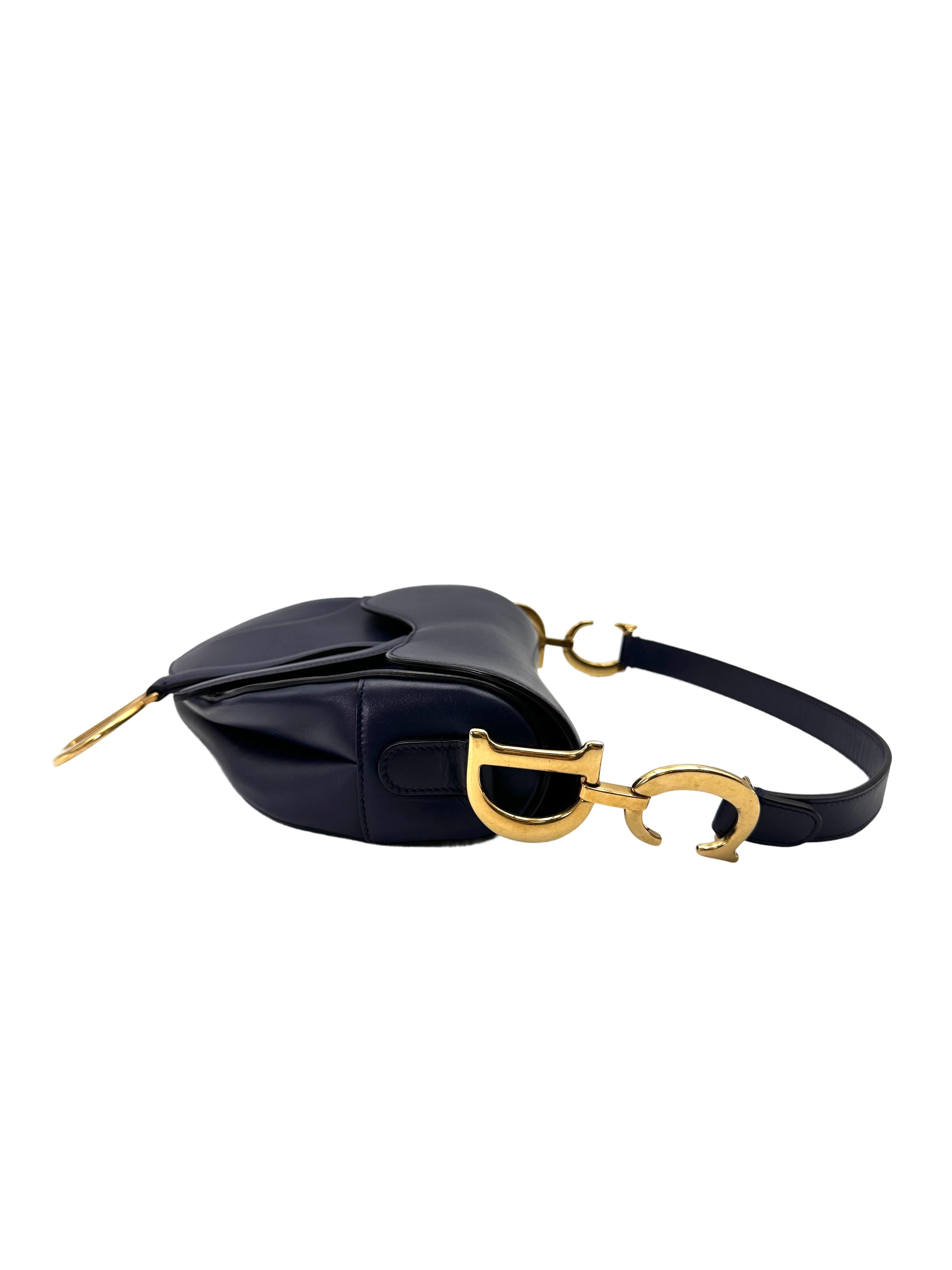 Christian Dior Navy Leather Medium Size Saddle Bag DR738