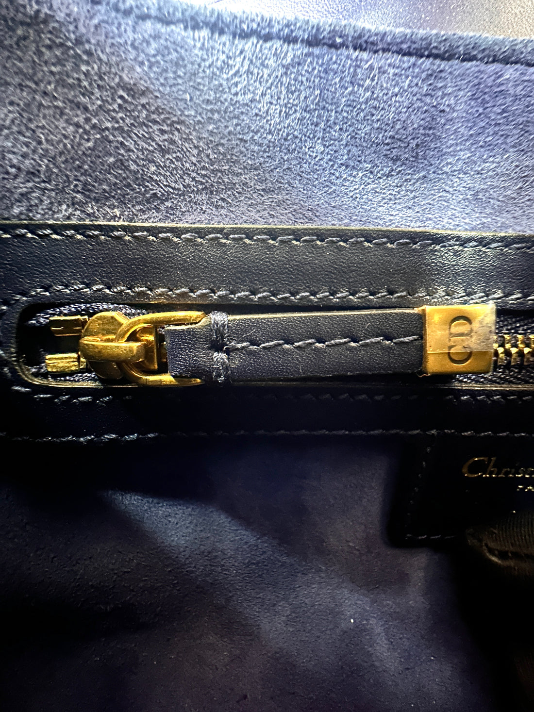 Christian Dior Navy Leather Medium Size Saddle Bag DR738