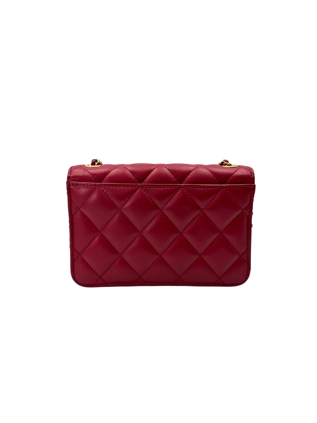 Chanel Red Quilted Leather Wallet On Chain With Gold Buckle(27***10) CC1978