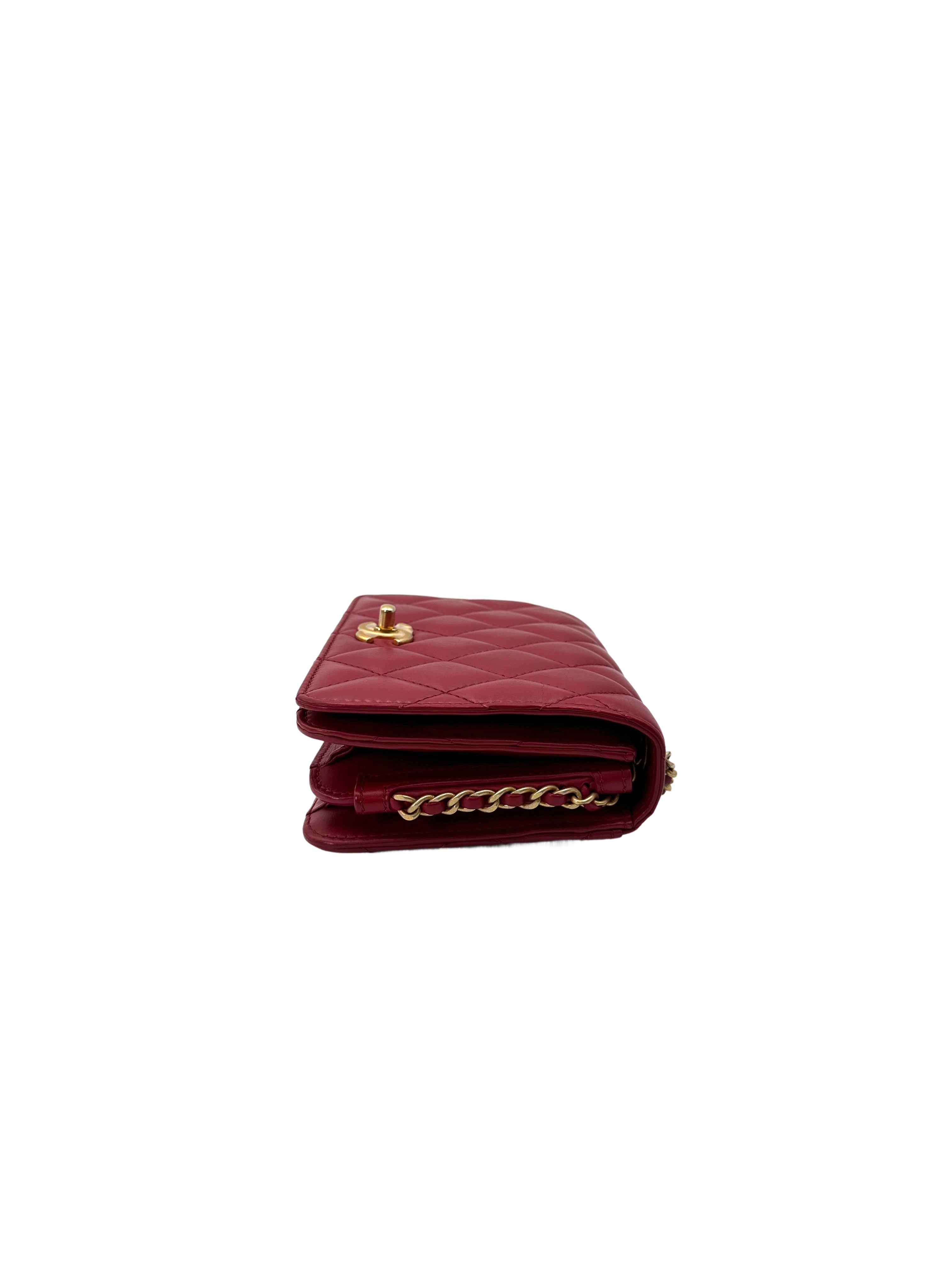 Chanel Red Quilted Leather Wallet On Chain With Gold Buckle(27***10) CC1978