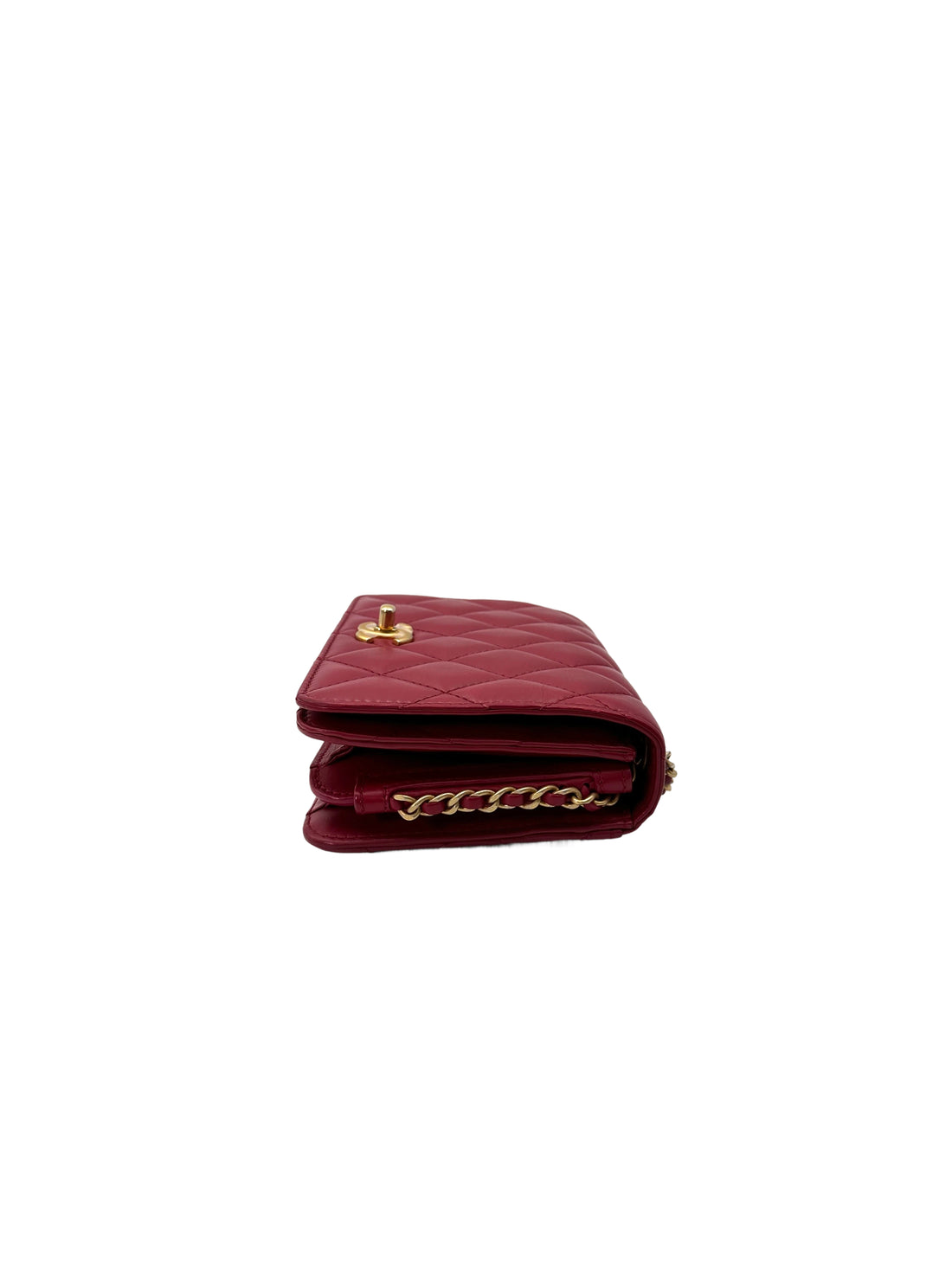 Chanel Red Quilted Leather Wallet On Chain With Gold Buckle(27***10) CC1978