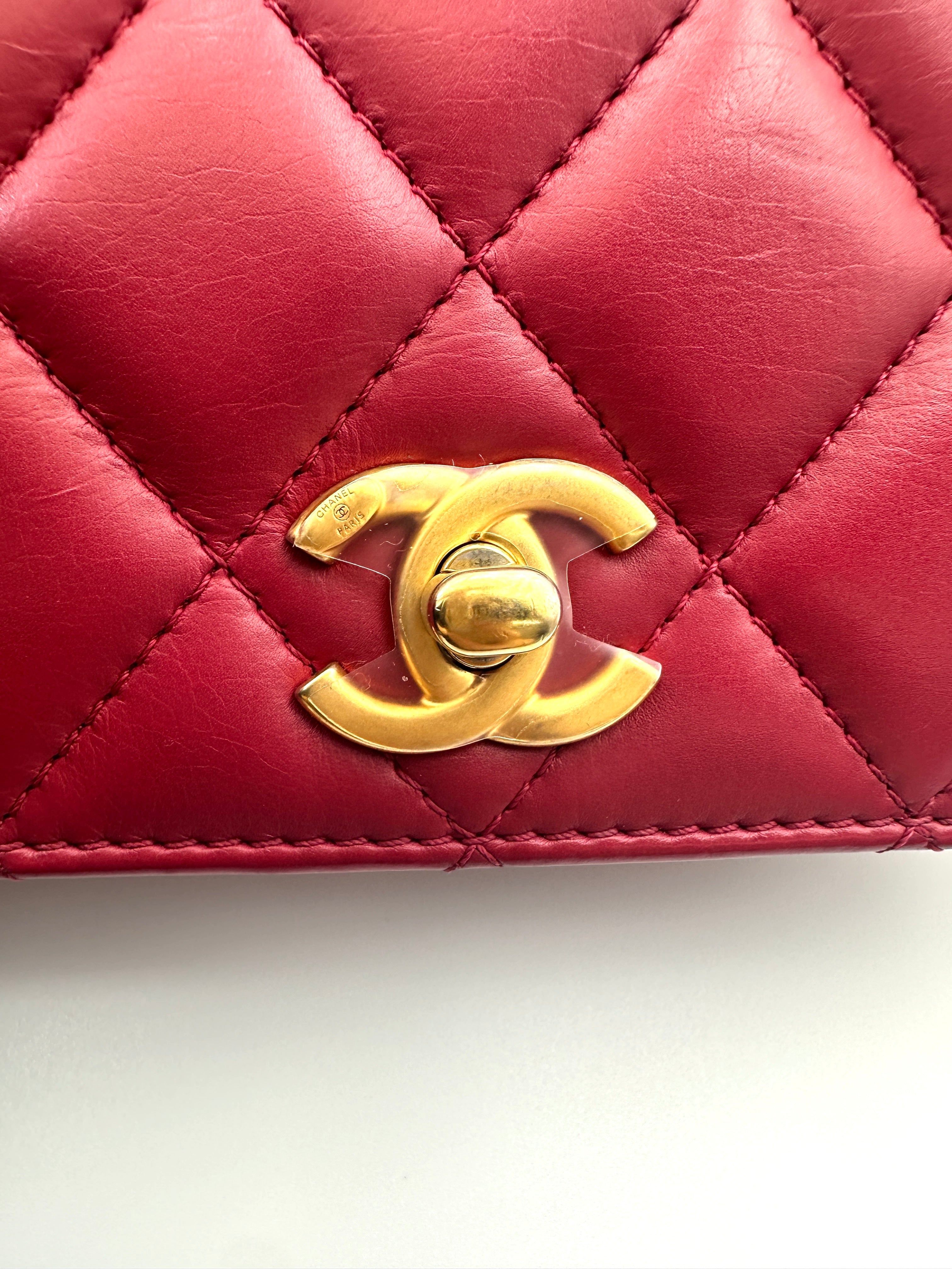 Chanel Red Quilted Leather Wallet On Chain With Gold Buckle(27***10) CC1978