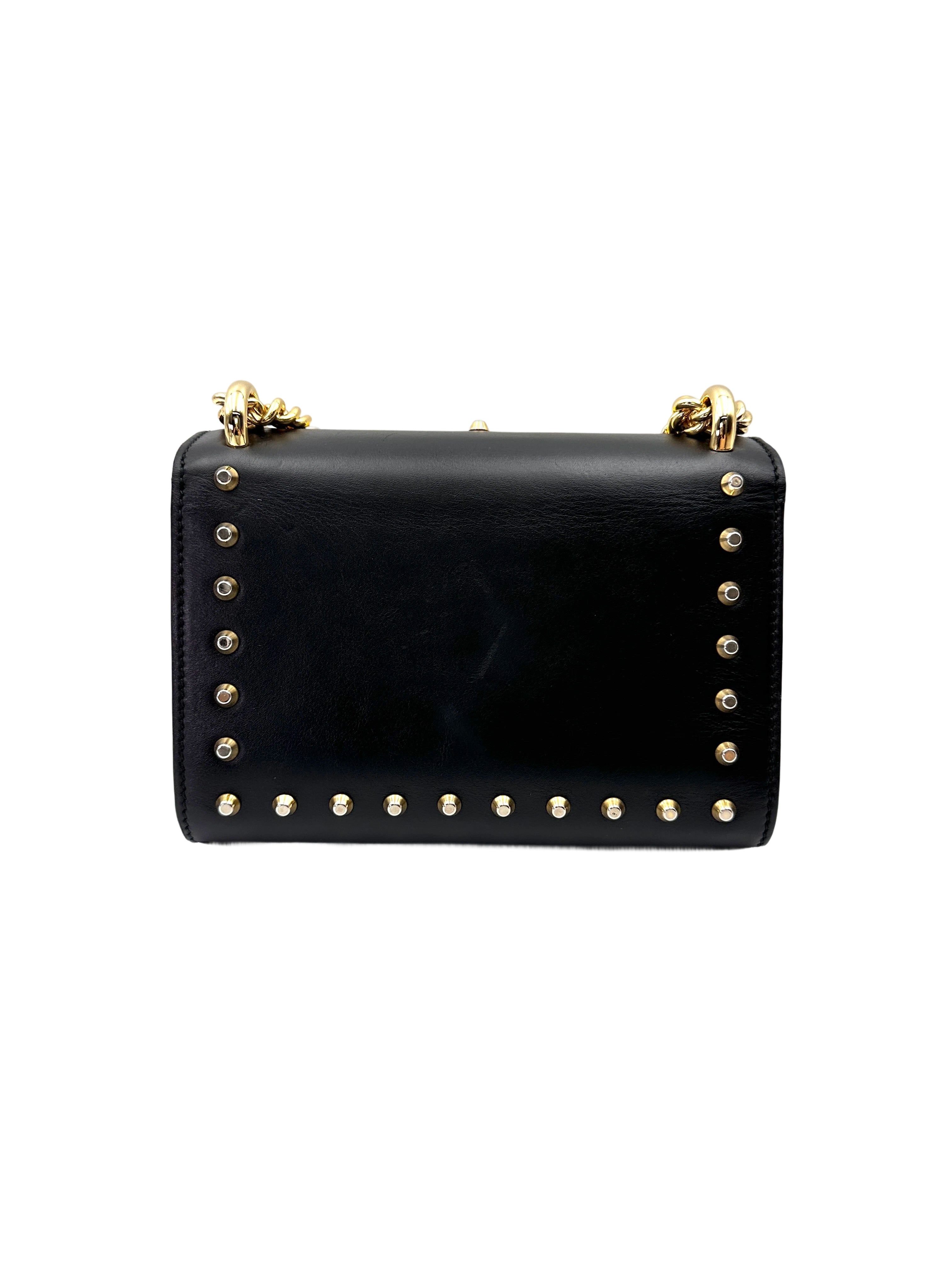 Gucci Padlock Black Pearl Studded Leather Chain Bag With Gold Hardware GG1017