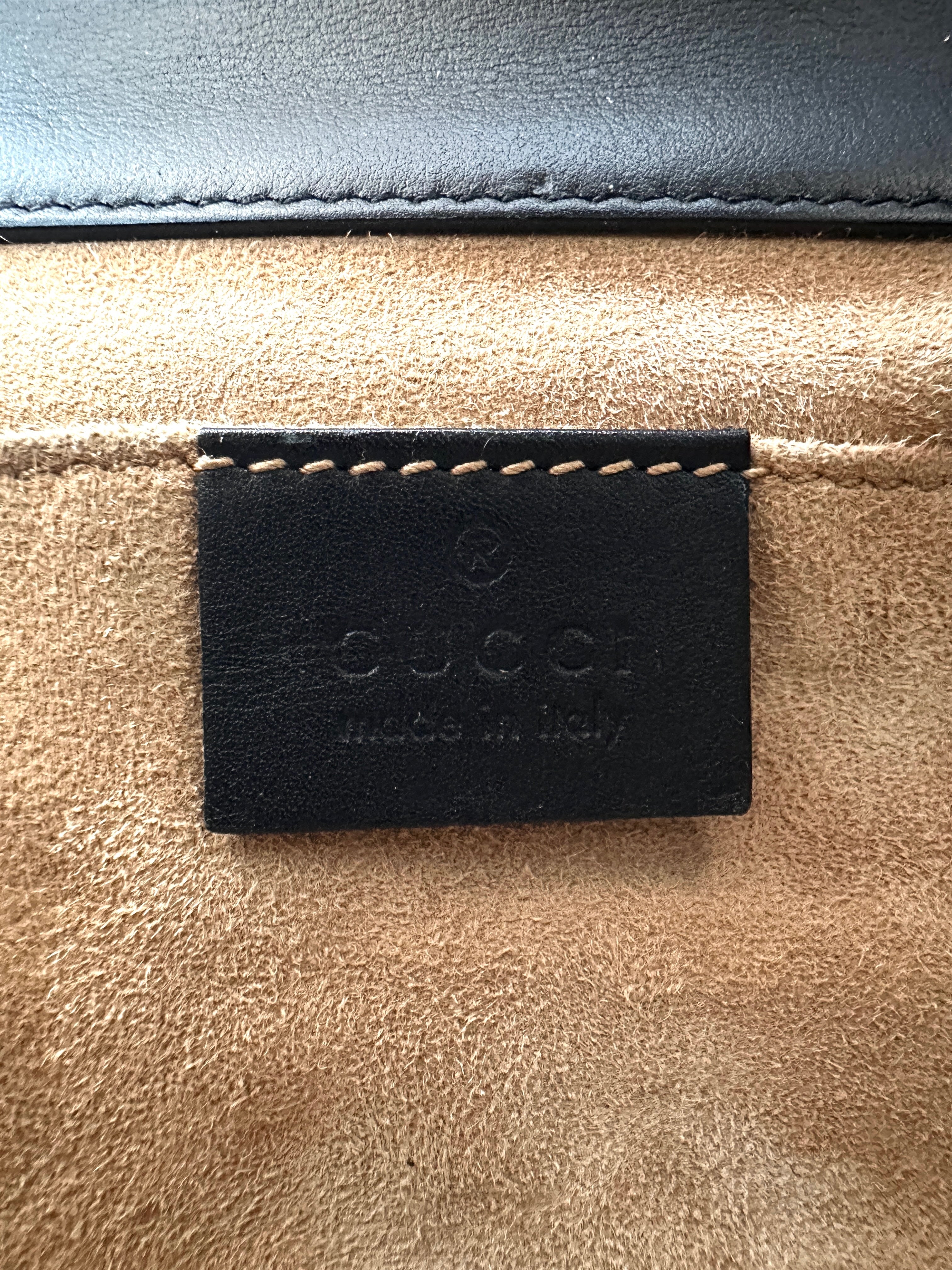 Gucci Padlock Black Pearl Studded Leather Chain Bag With Gold Hardware GG1017