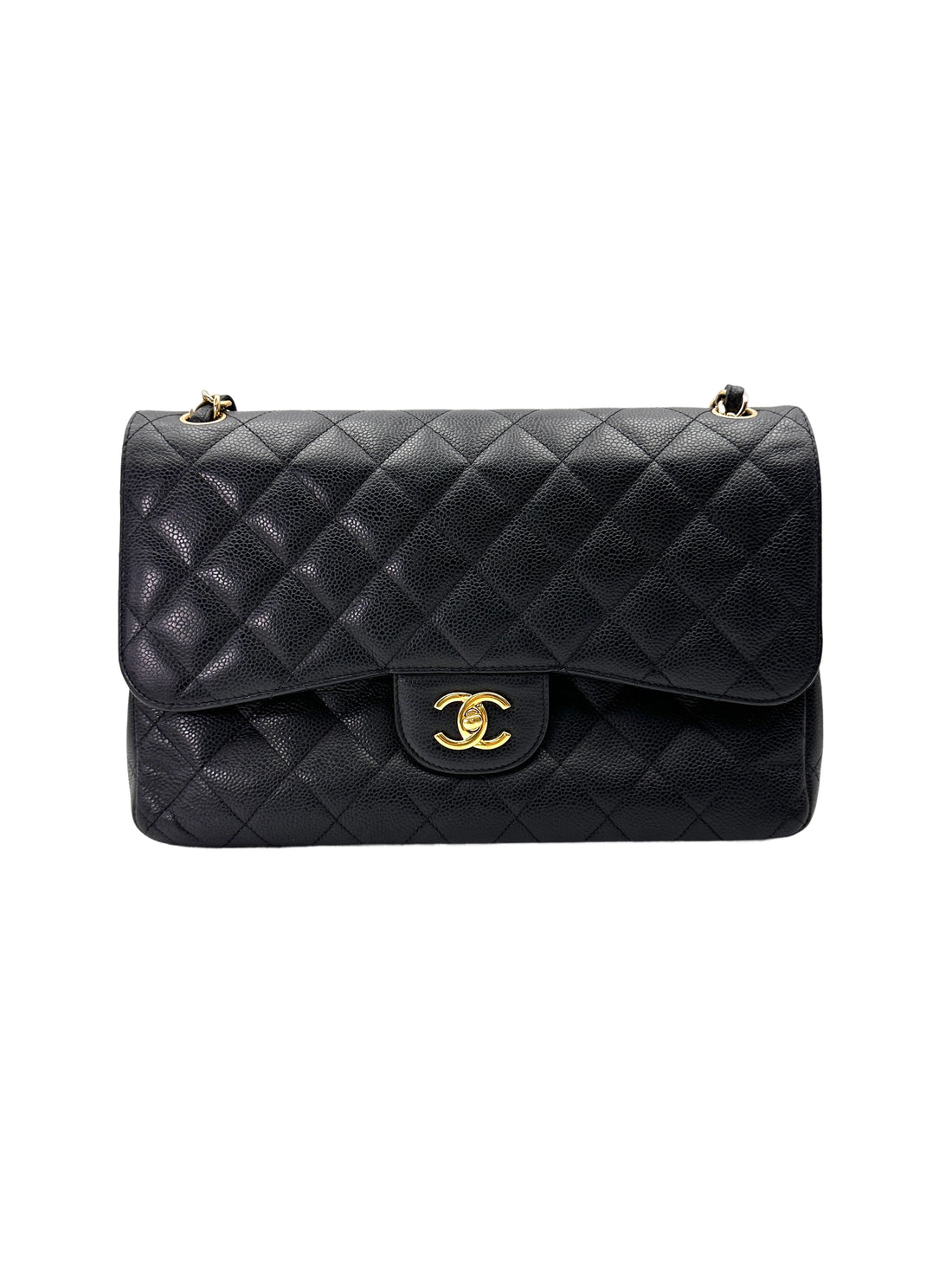 Chanel Classic Flap Black Quilted Lambskin Jumbo Shoulder Bag With Gold Buckle(16***65) CC1977
