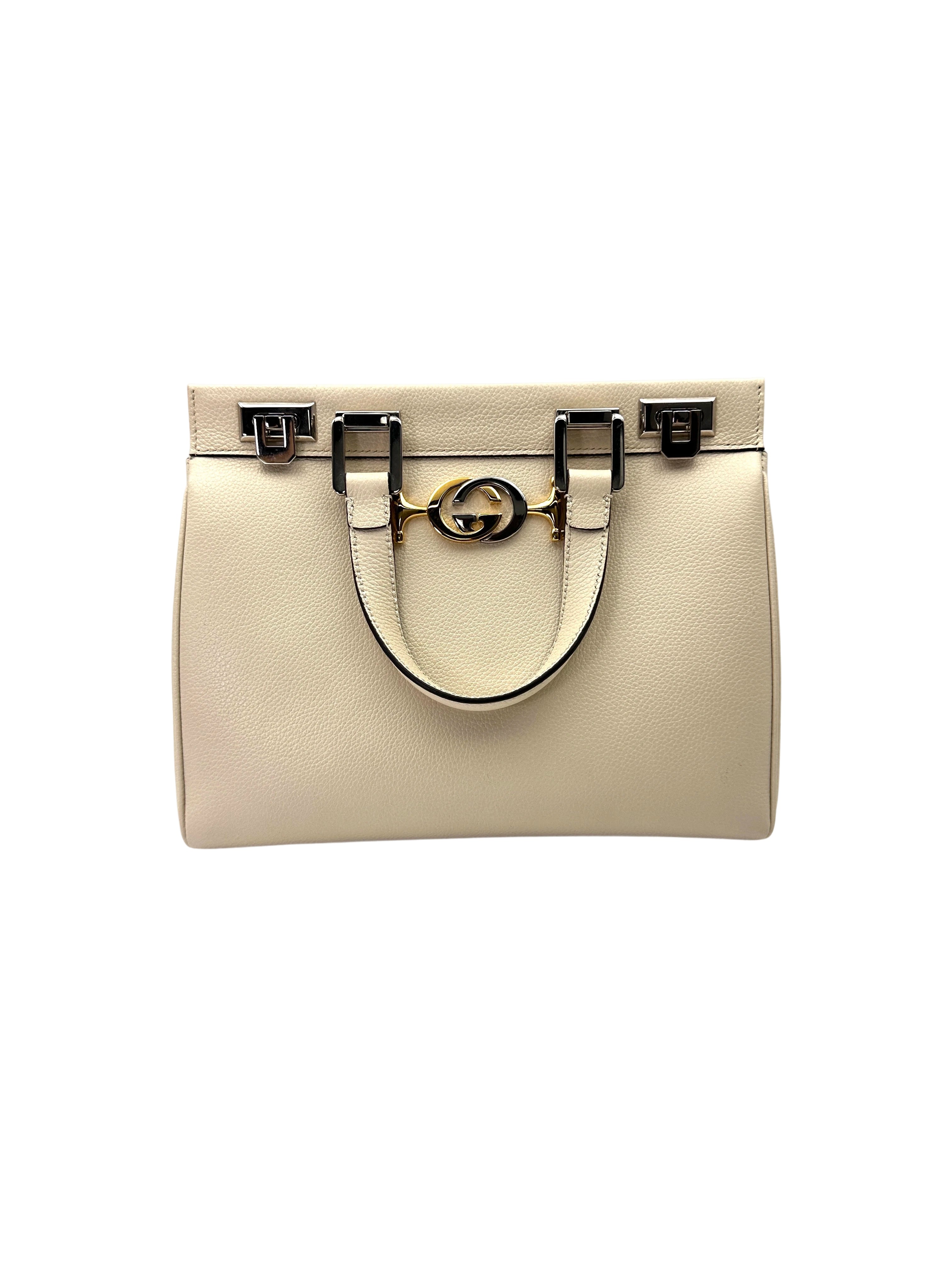 Gucci Zumi White Leather Handle Bag GG1013