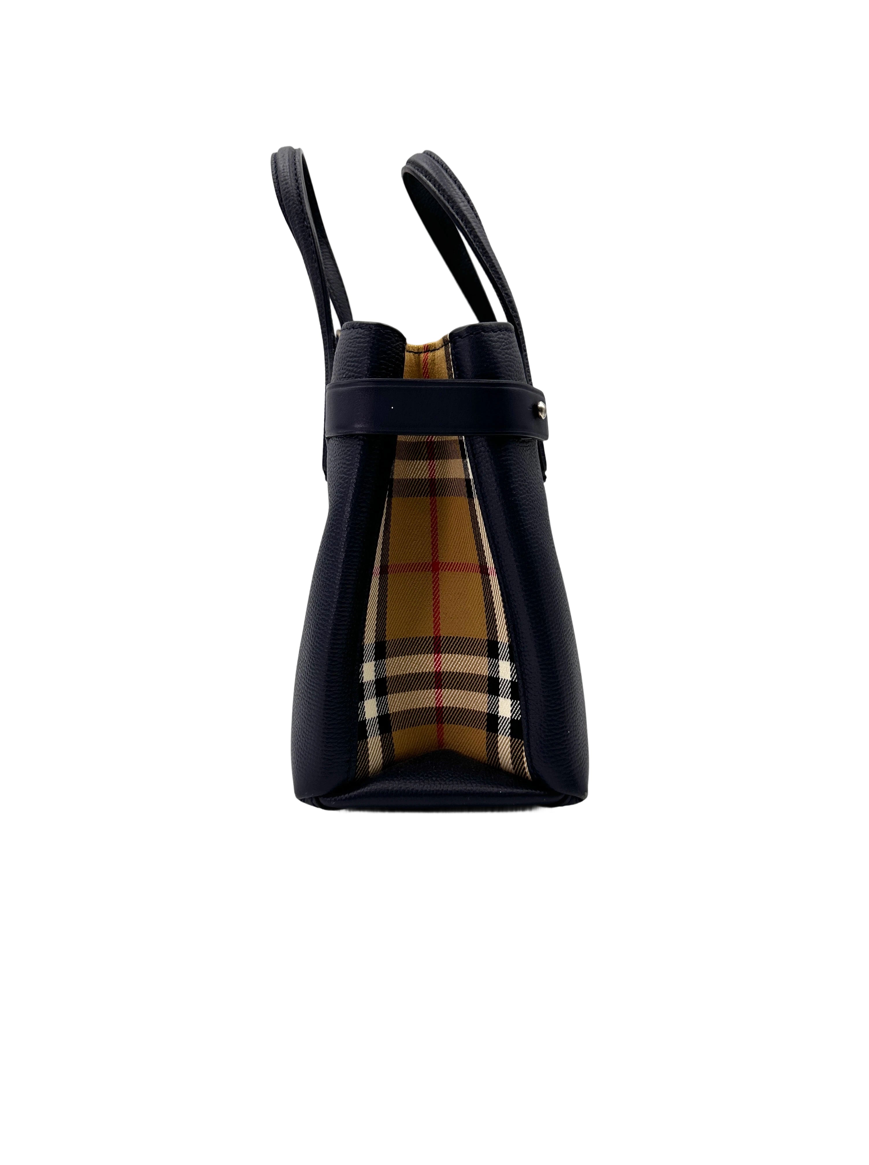 Burberry The Banner Navy Leather Handle Bag BR55