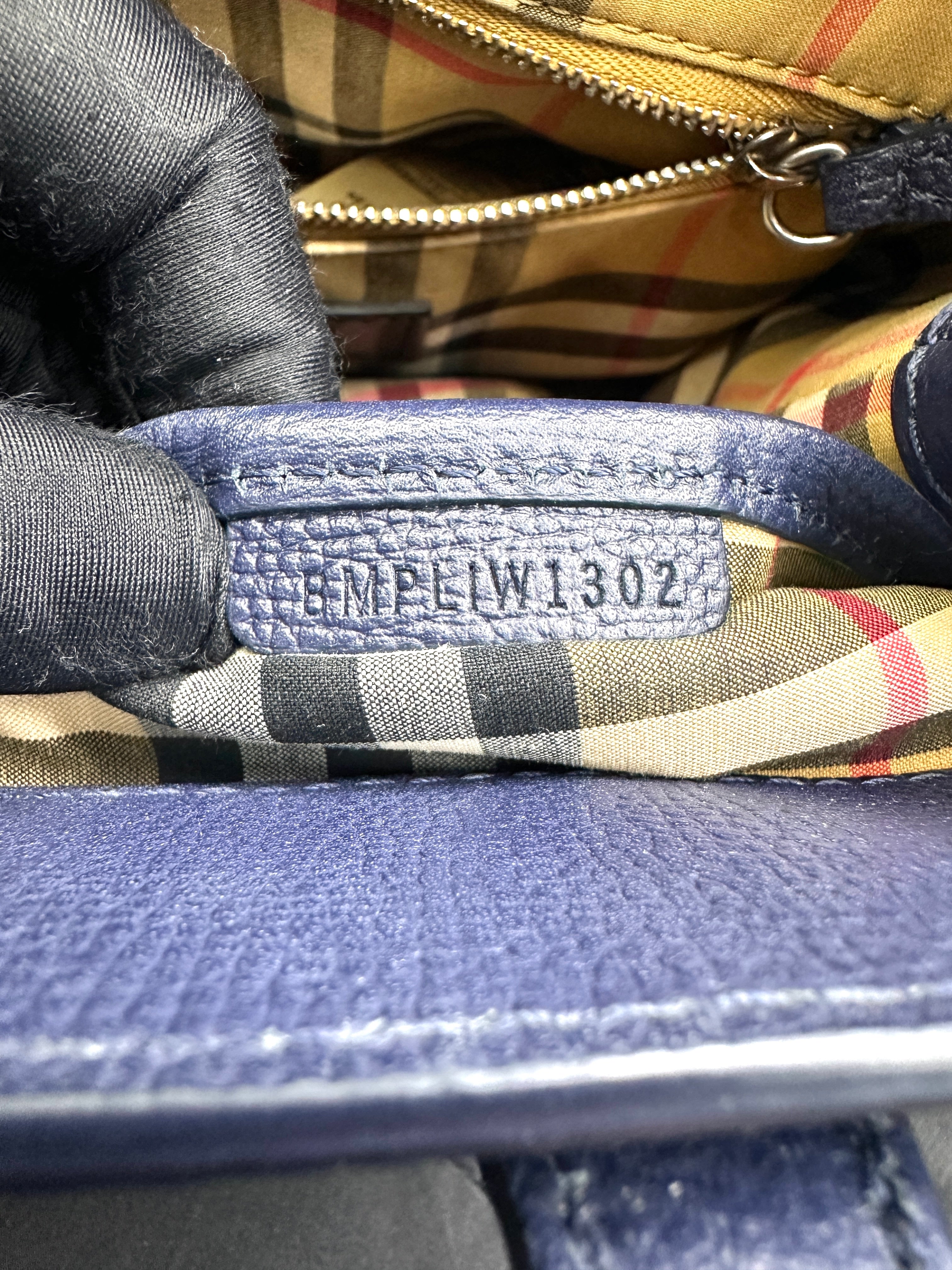 Burberry The Banner Navy Leather Handle Bag BR55