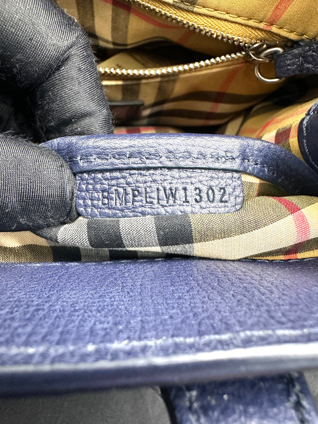 Burberry The Banner Navy Leather Handle Bag BR55