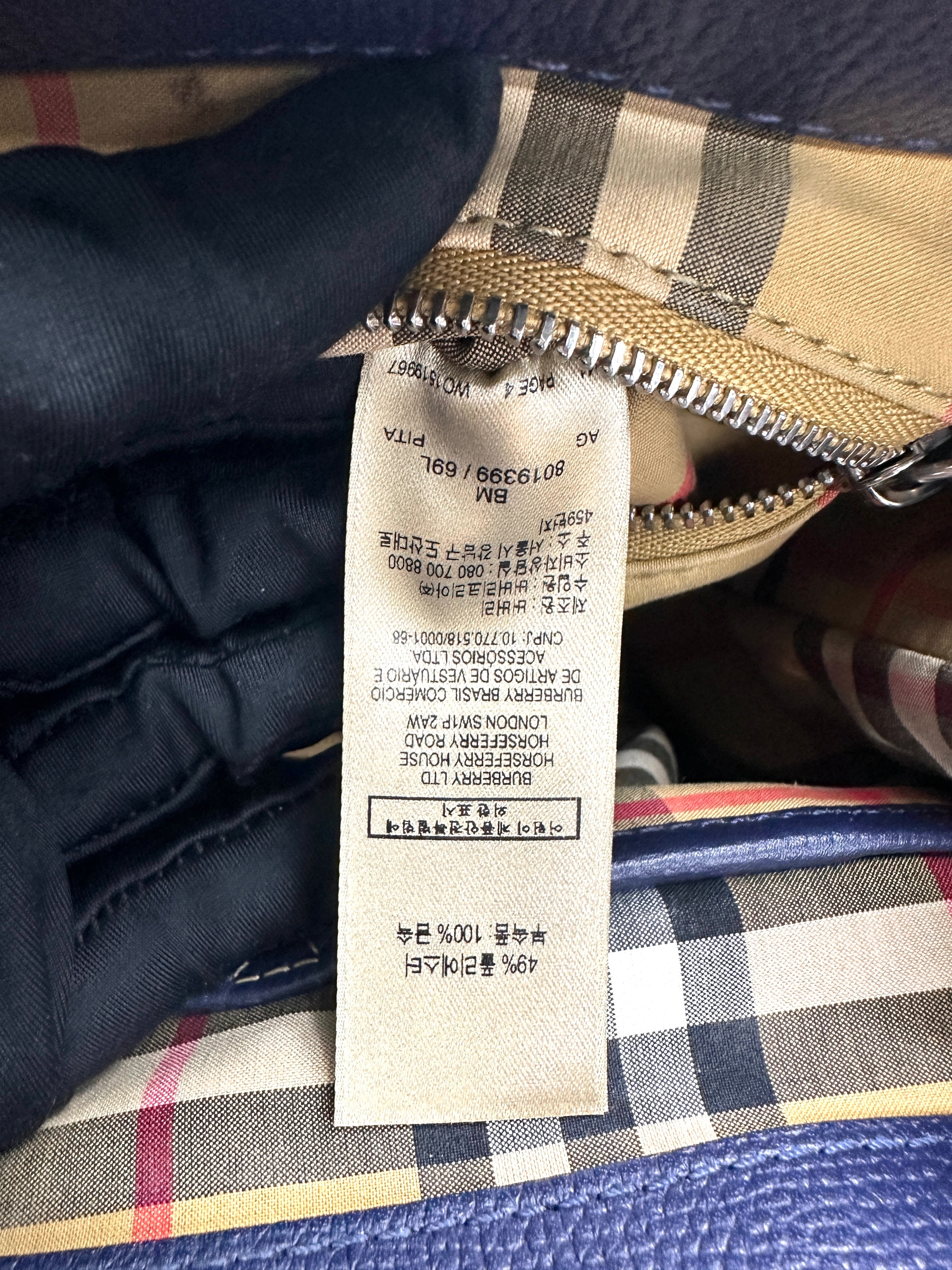 Burberry The Banner Navy Leather Handle Bag BR55
