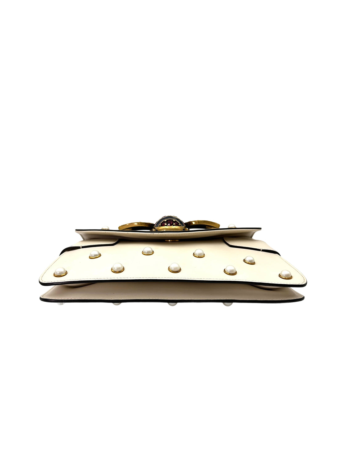 Gucci Queen Margaret Broadway Bee White Leather Pearl Studded Shoulder Bag GG1023