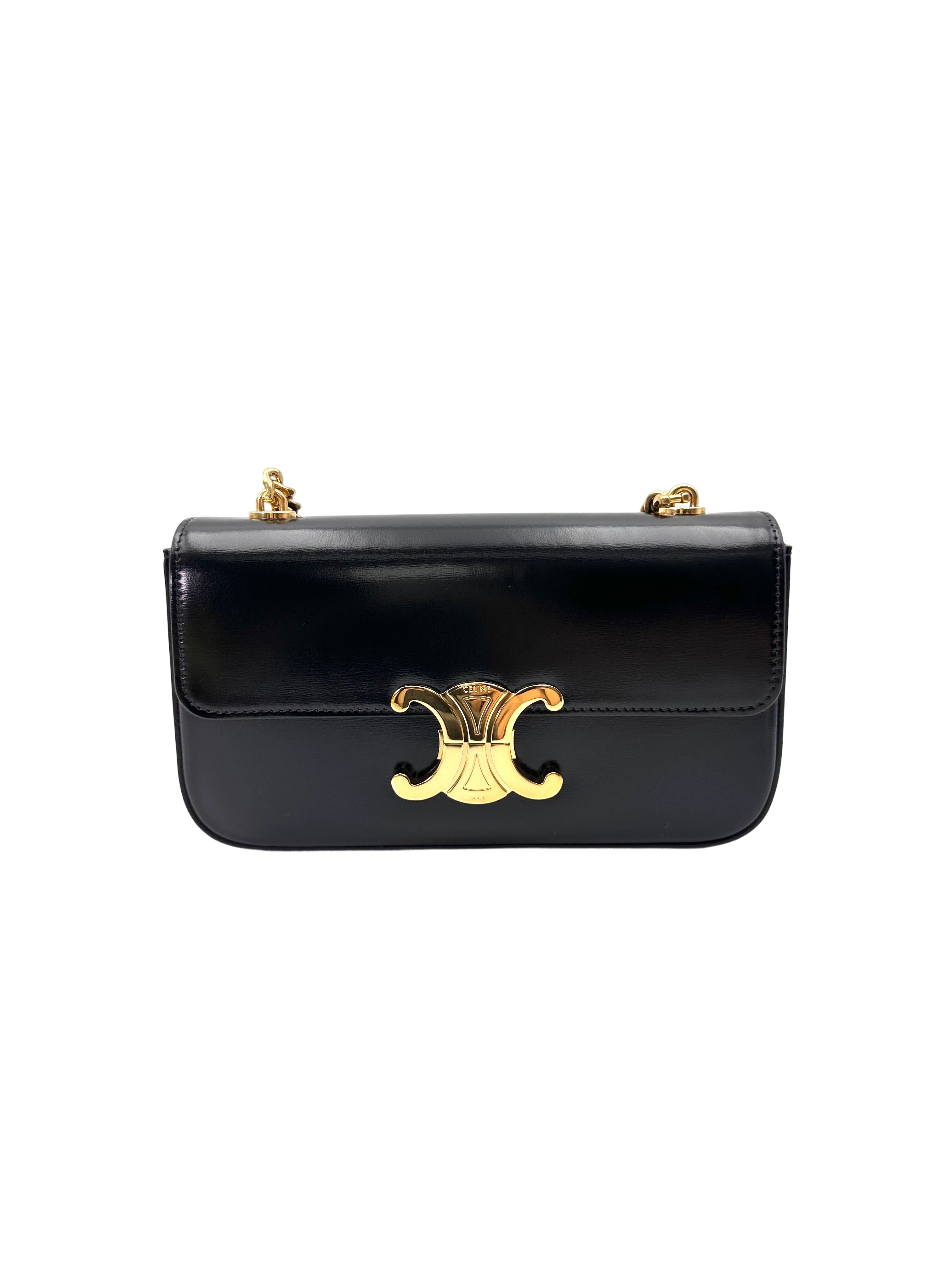 Celine Claude Triomphe Black Leather Shoulder Bag CES