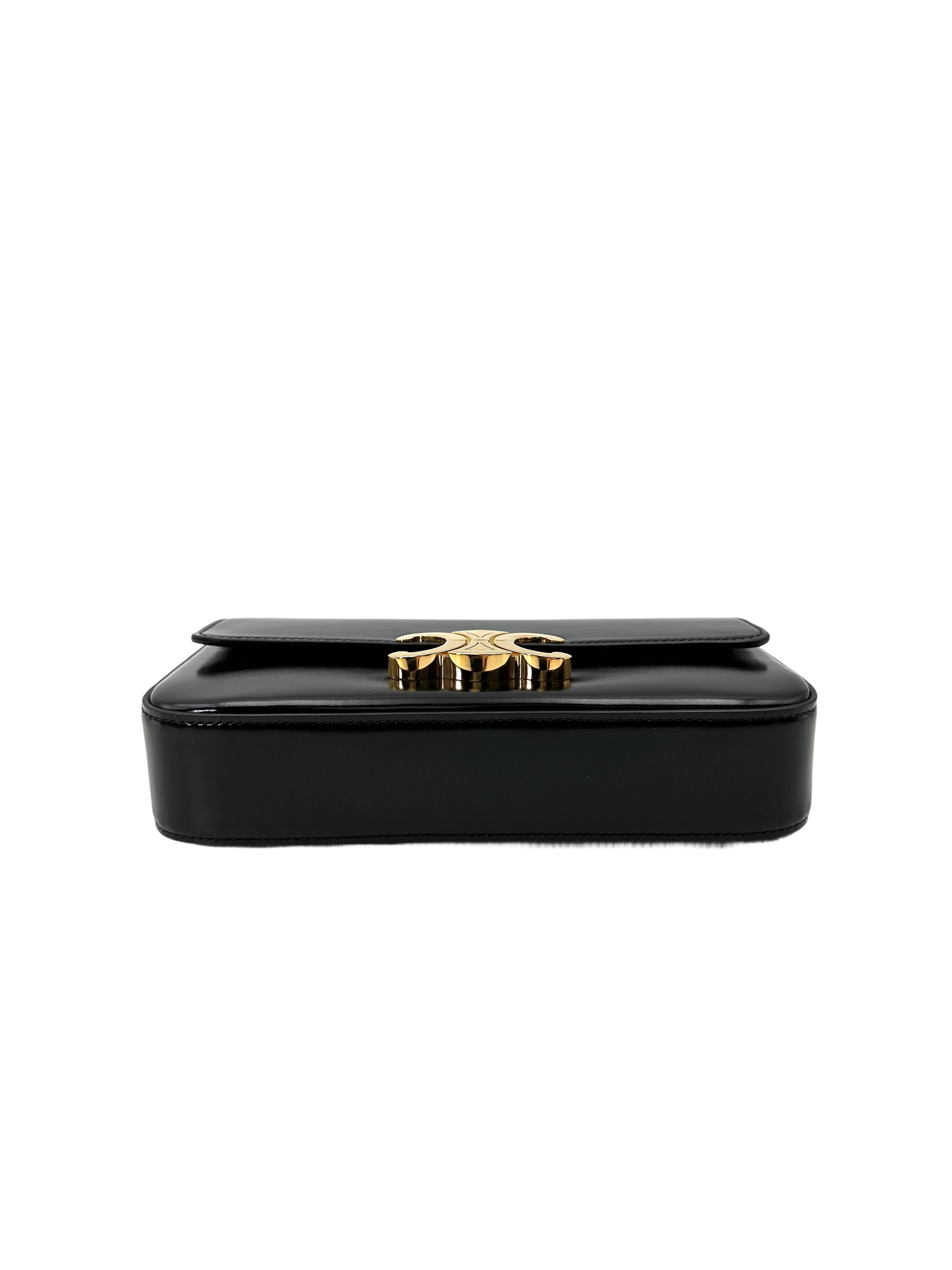 Celine Claude Triomphe Black Leather Shoulder Bag CES