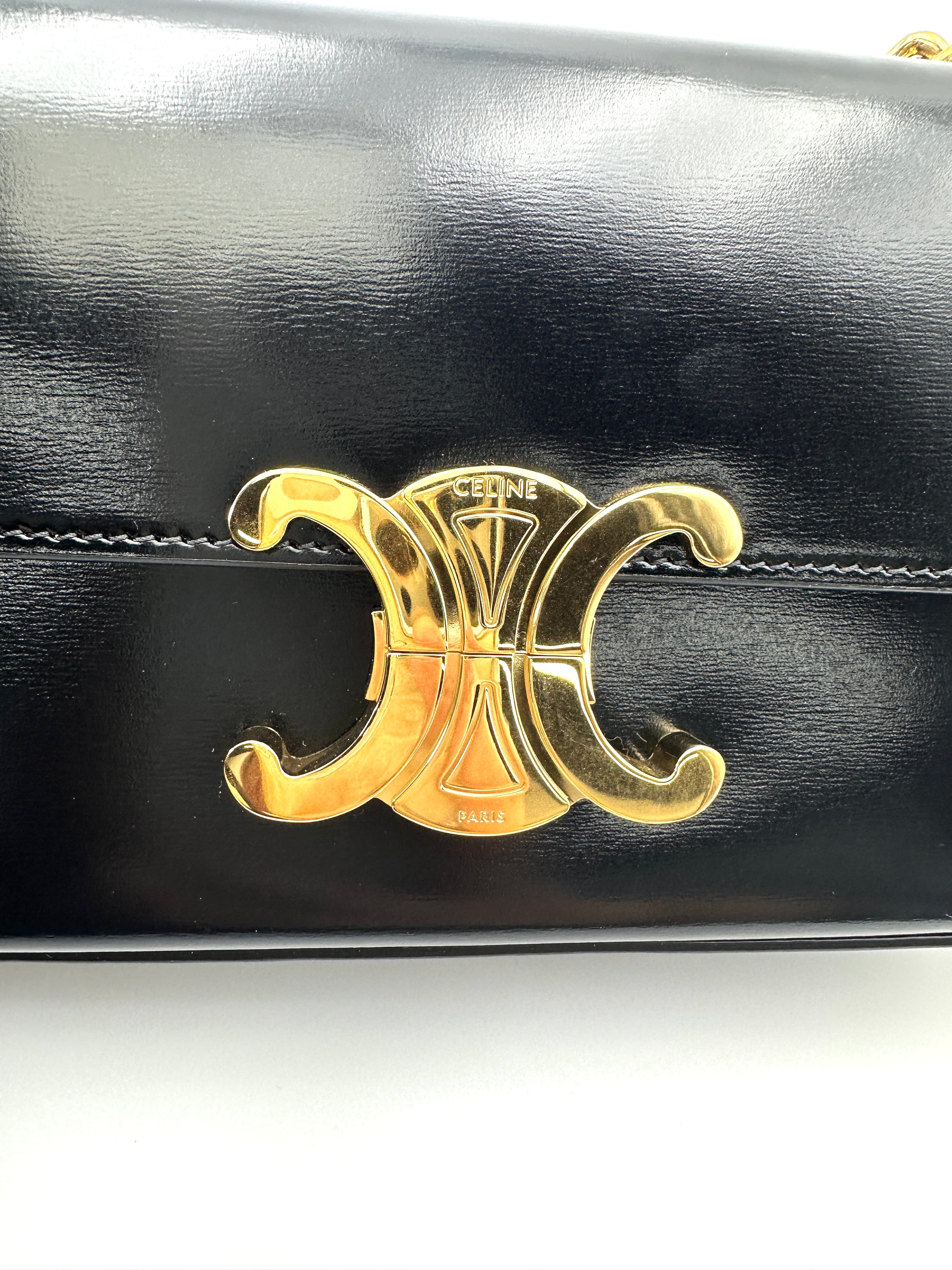 Celine Claude Triomphe Black Leather Shoulder Bag CES