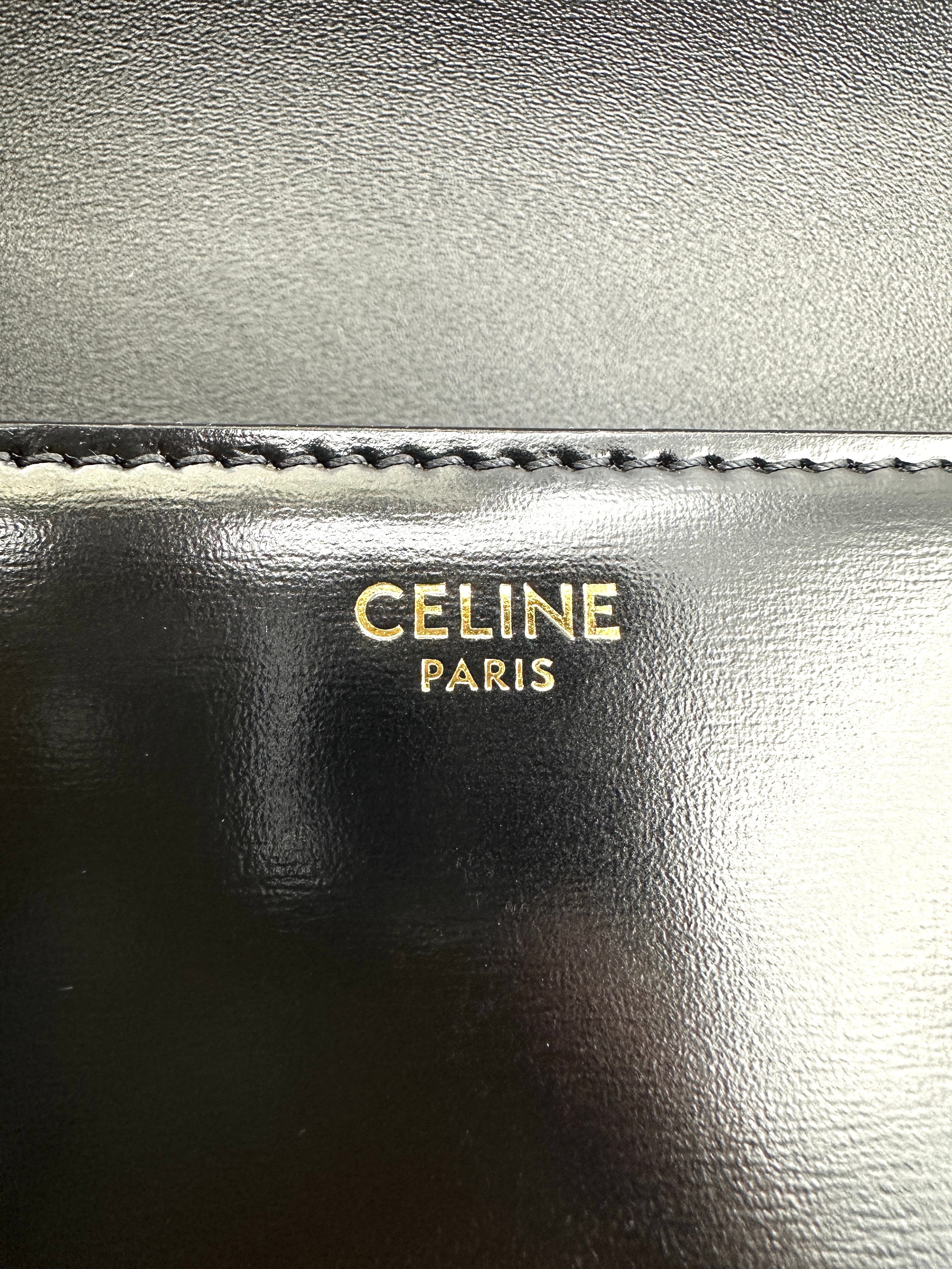 Celine Claude Triomphe Black Leather Shoulder Bag CES