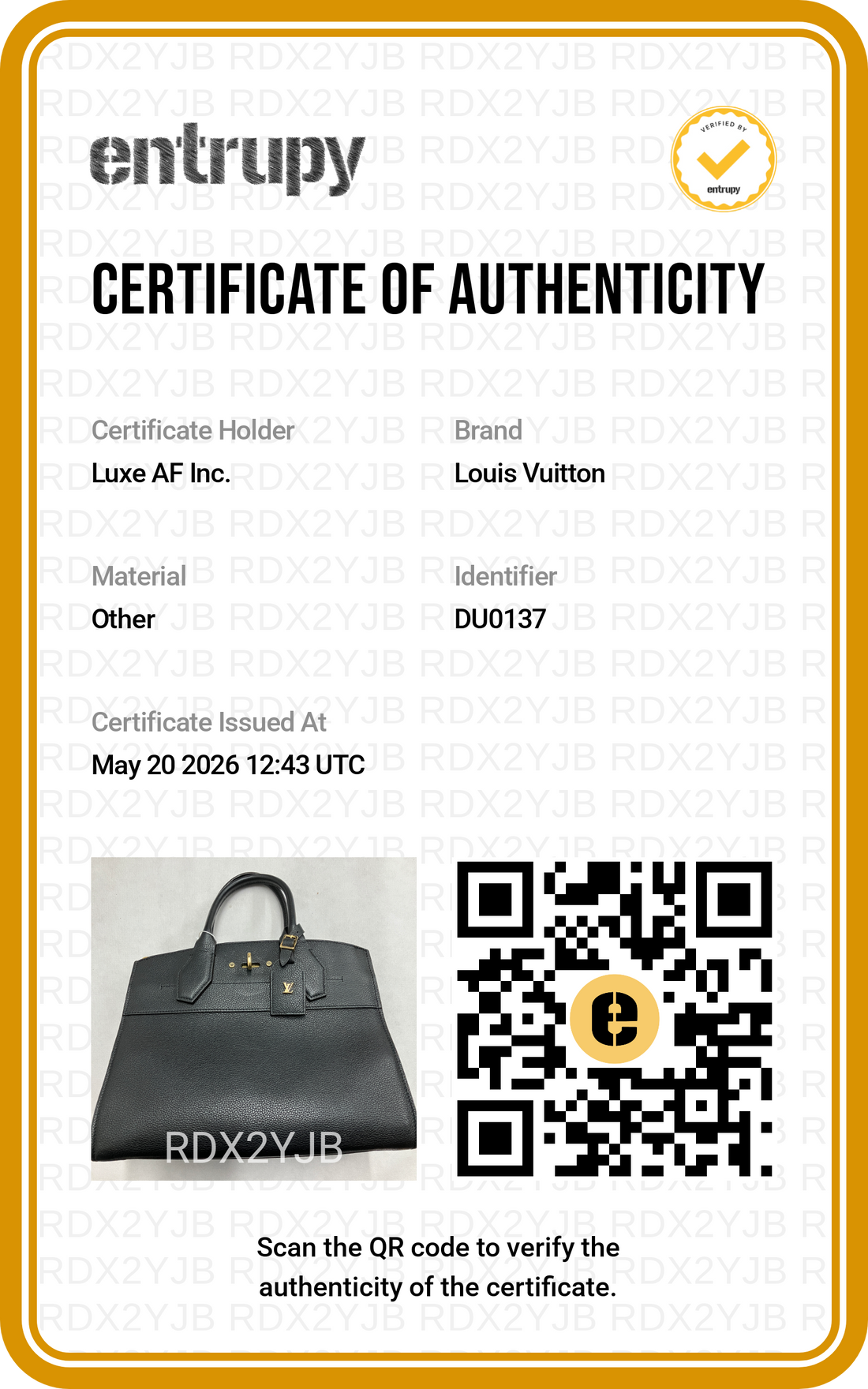 Louis Vuitton City Steamer Black Grained Leather Handle Bag LV2766